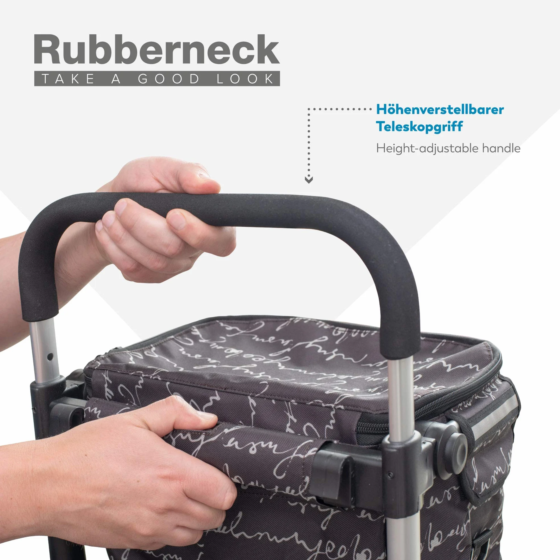 Rubberneck Wózek na zakupy z systemem 3 x 3 kół składany lekki z odpinaną torbą i izolowaną kieszenią
