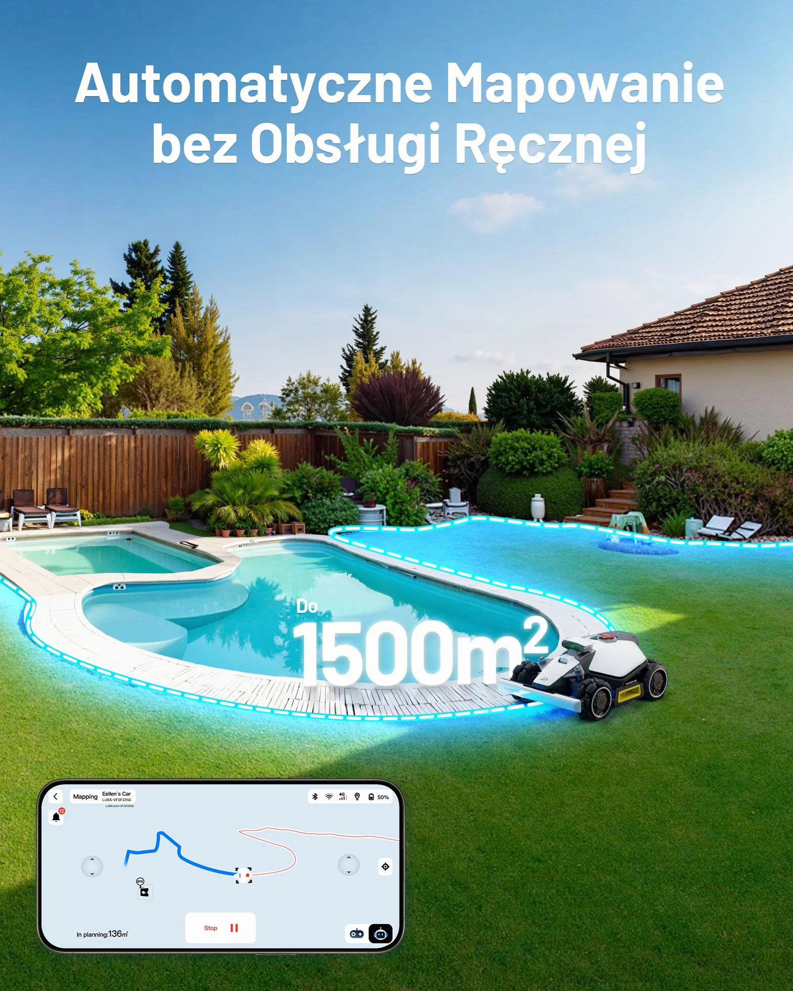 MAMMOTION LUBA mini AWD 800 Robot Koszący,Zalecane 800 m², maks.1000 m², UltraSense AI Vision + RTK Automatyczne Mapowanie, Nachylenia 80%, Wysokość Koszenia 25-70 mm