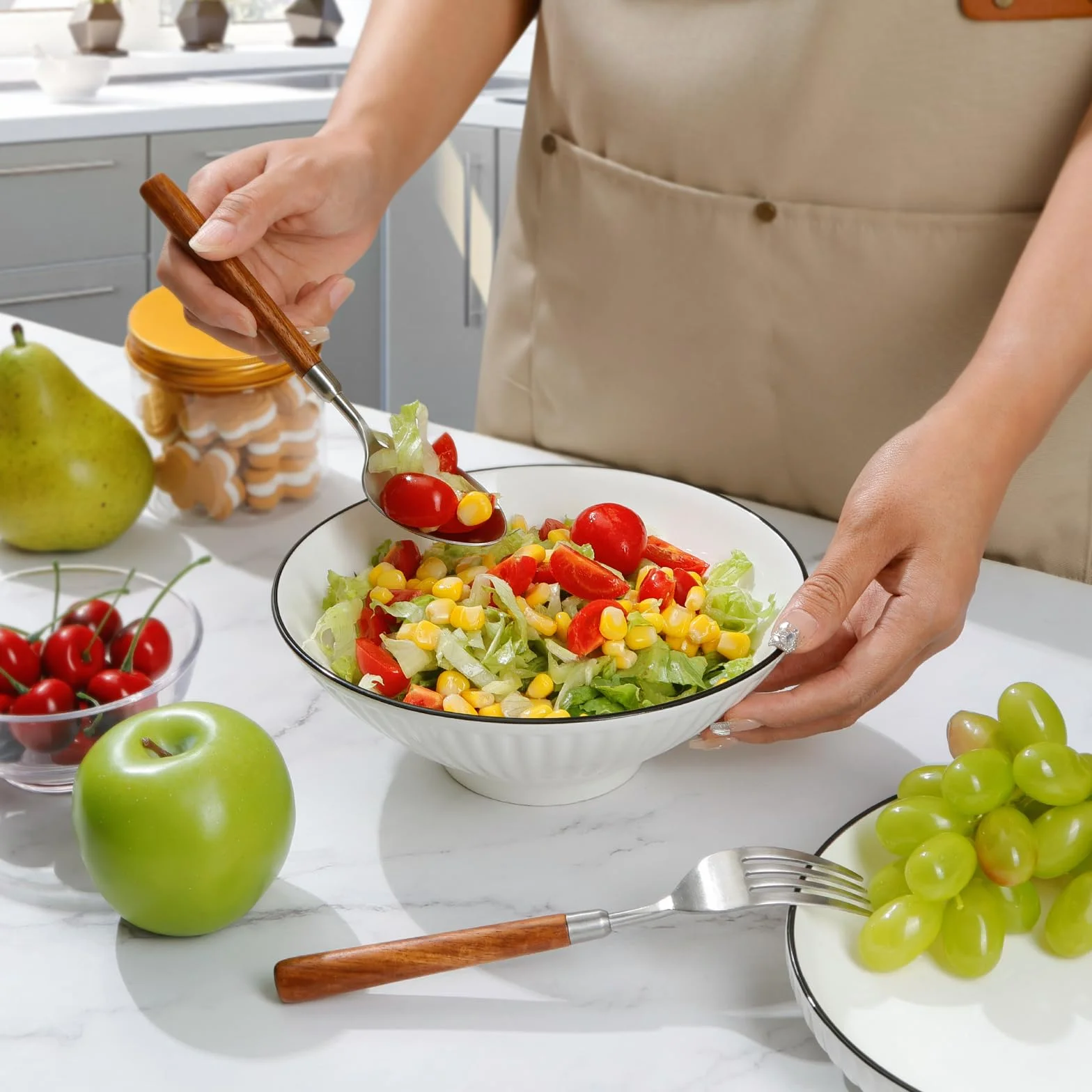 NUTRIUPS Zestaw Misek do Ramenu 20 cm, Ceramiczne Miski do Zupy z Makaronem, Pho i Sałatek, Bezpieczne w Kuchence Mikrofalowej i Zmywarce