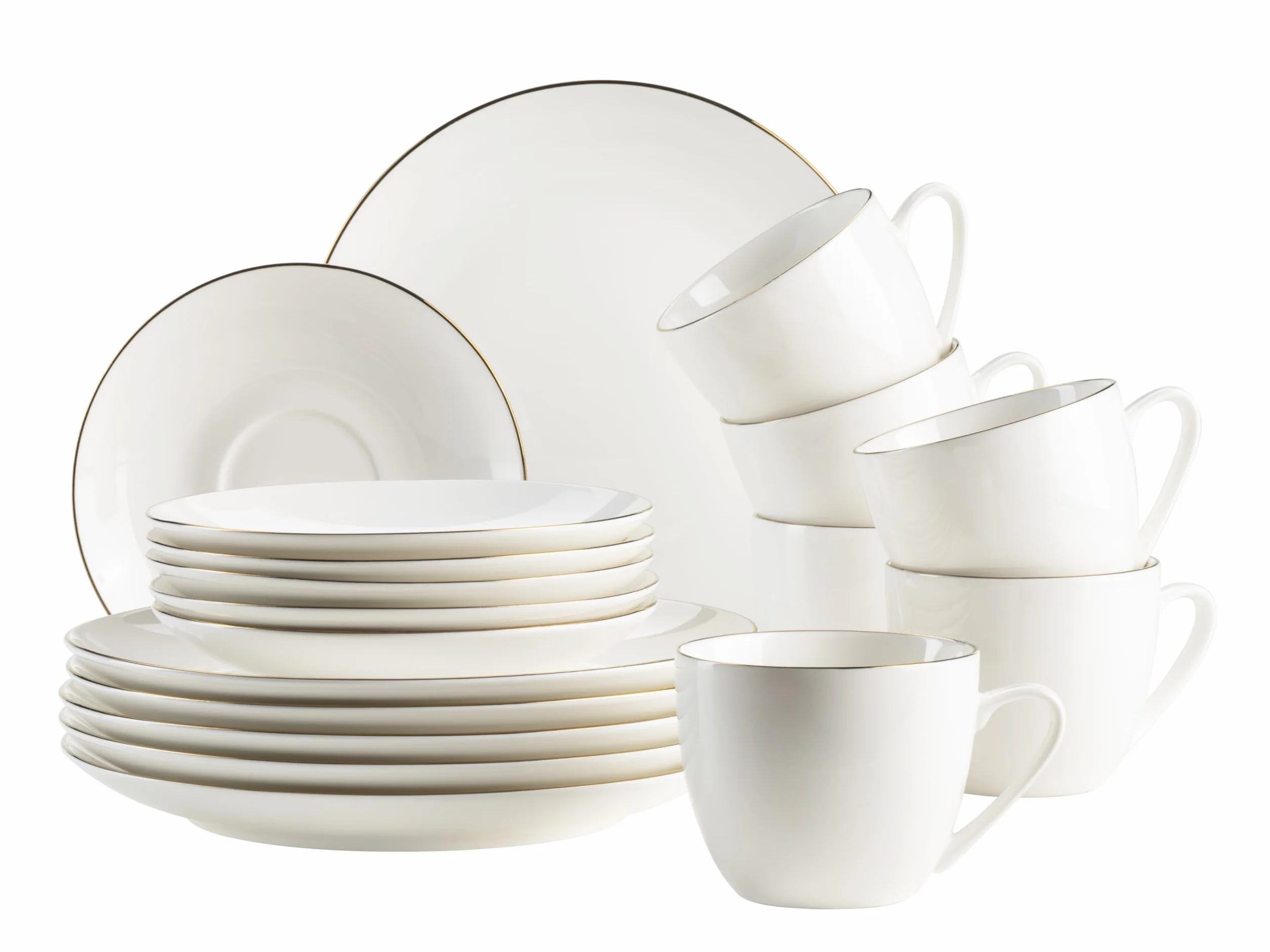 MÄSER Seria Felise, eleganckie naczynia do kawy dla 6 osób, ponadczasowe, ze złotą krawędzią, porcelana, biały