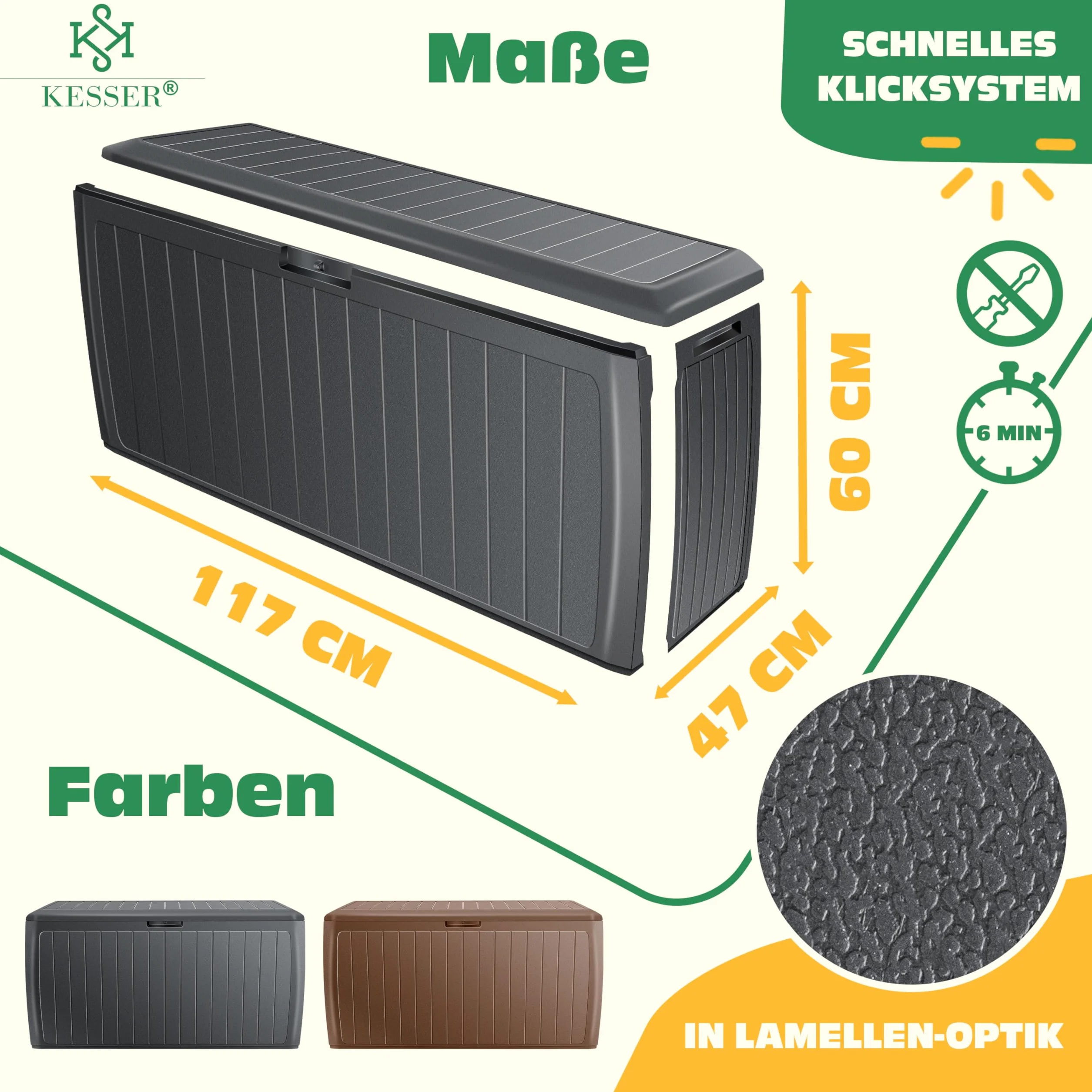 KESSER® Skrzynka na poduszki 290 l, z rolkami i uchwytami, obciążenie 100 kg, system Smart Click, skrzynia ogrodowa, kolor antracytowy