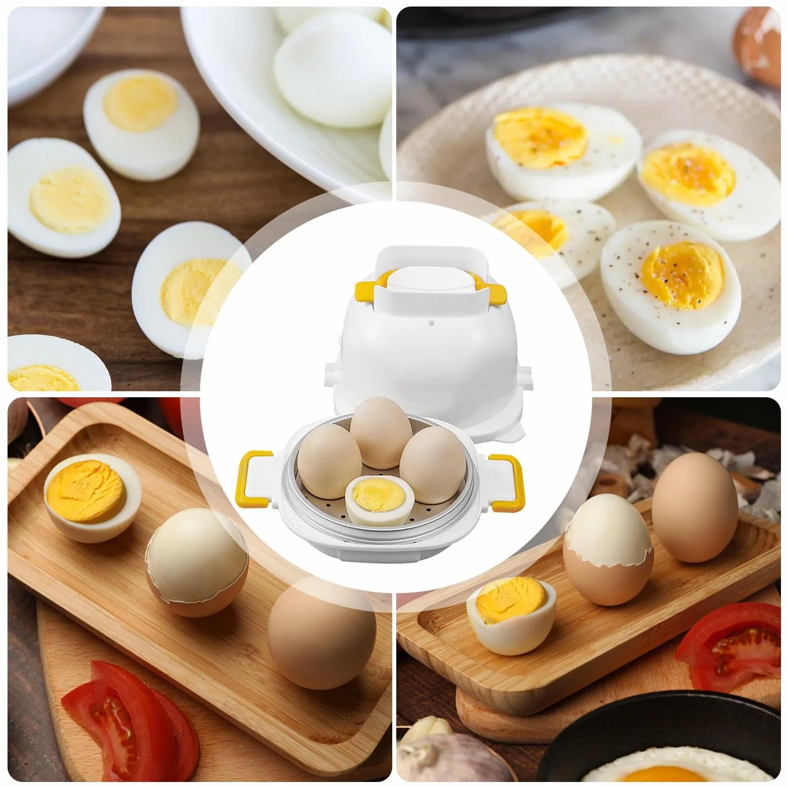 Microwave Egg Cooker with 4 Egg Capacity | Quick Egg Cooking Pod with Egg Cutter | Wielofunkcyjne ?dzie kuchenne do szybkiego przygotowania jaj w domu, pracy lub szkole. Wygodny i kompaktowy