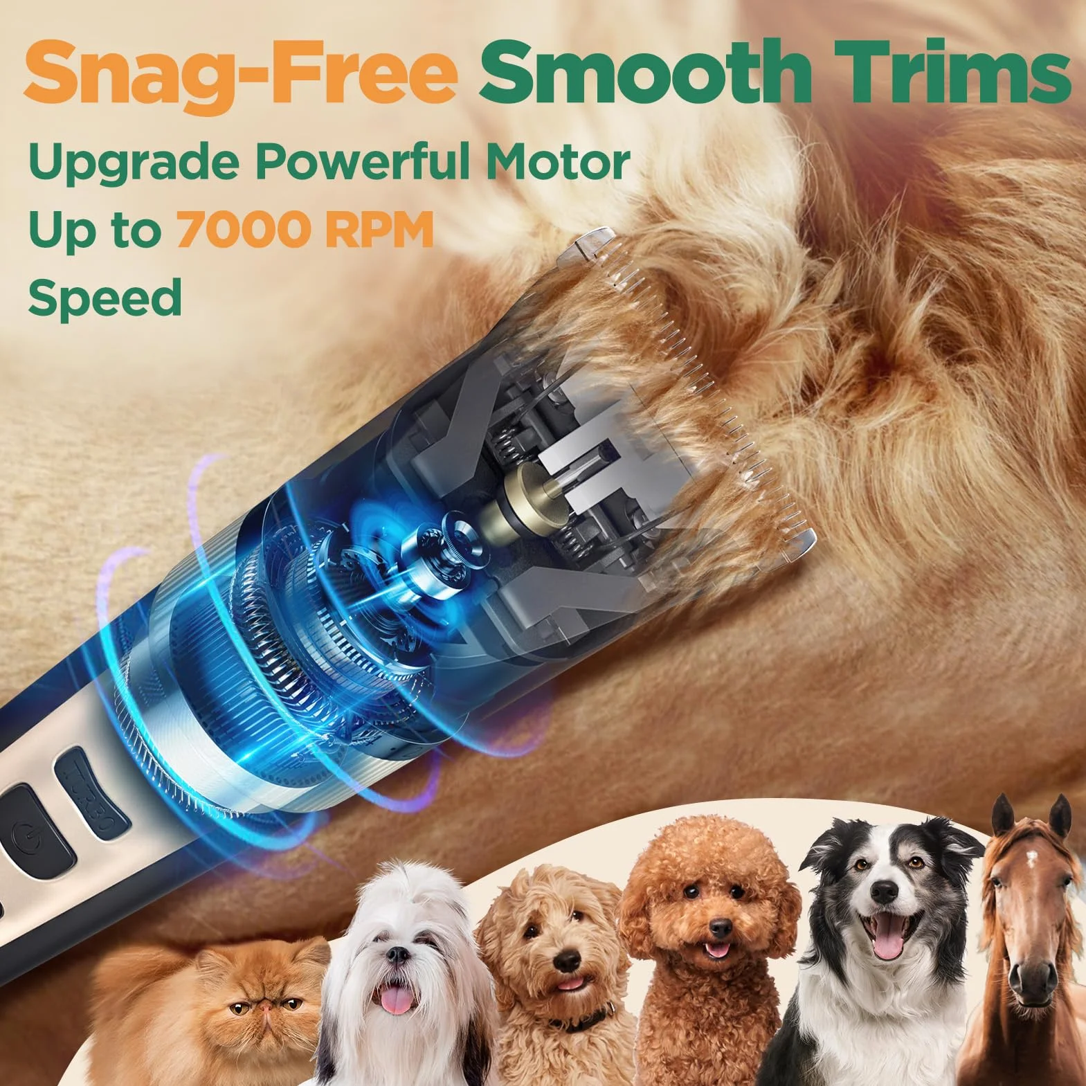 Gimars 6 in 1 Dog Clippers with Stainless Steel Dog Grooming Scissors Kits - Gold