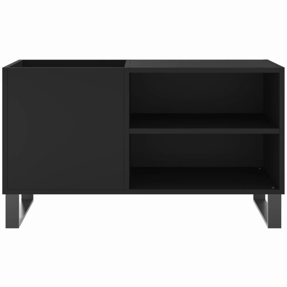 Szafka panelowa czarna z materiału drewnopochodnego 85 x 38 x 48 cm z żelaznymi nogami, przestronna przestrzeń do przechowywania i stabilna płyta górna do kolekcji winylu, nadaje się jako