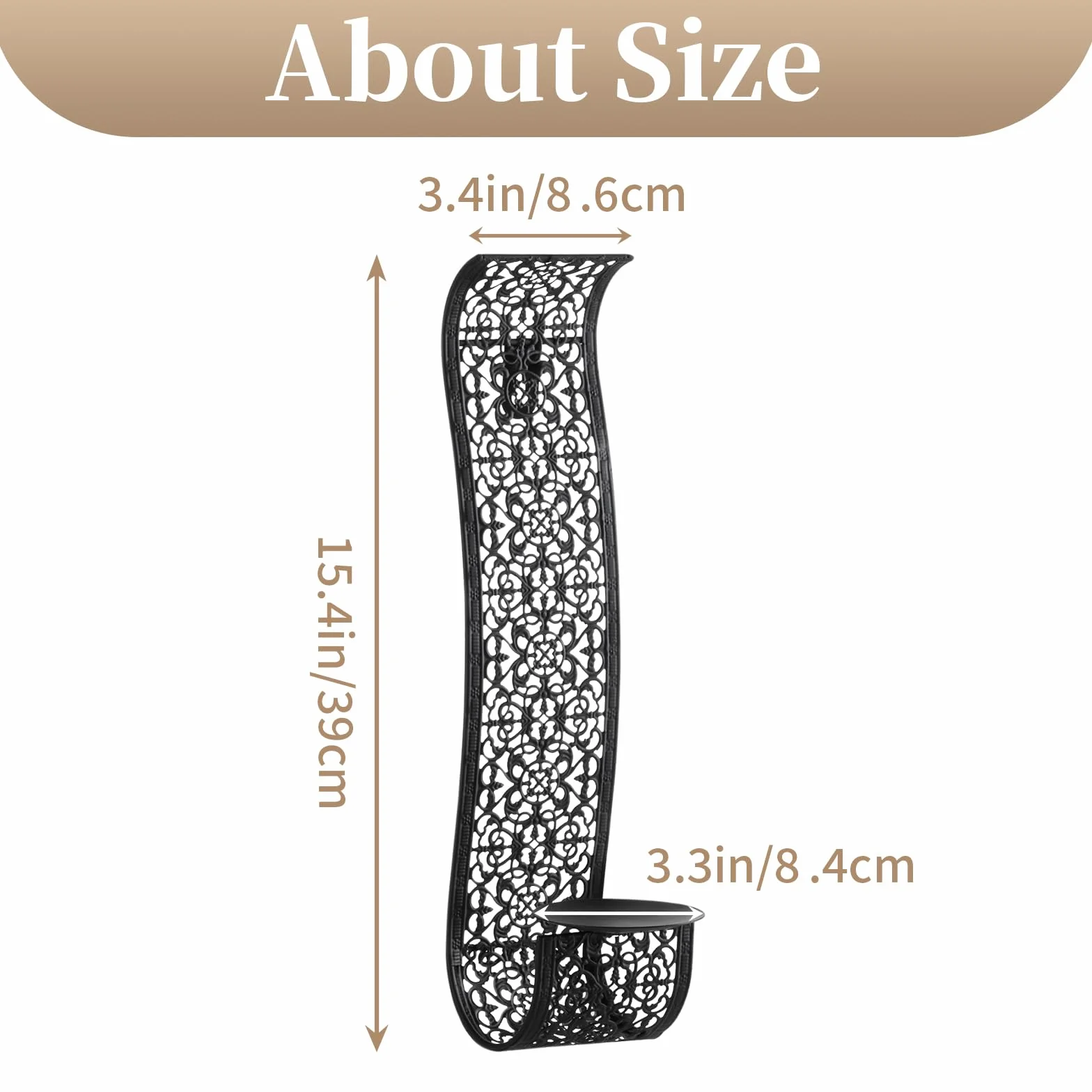 Sziqiqi Świeczniki ścienne w stylu vintage, czarne, kinkiety, świeczniki do świec filarowych, metalowe, naścienne, wiszące, eleganckie kinkiety ścienne do salonu, łazienki, 2 szt.