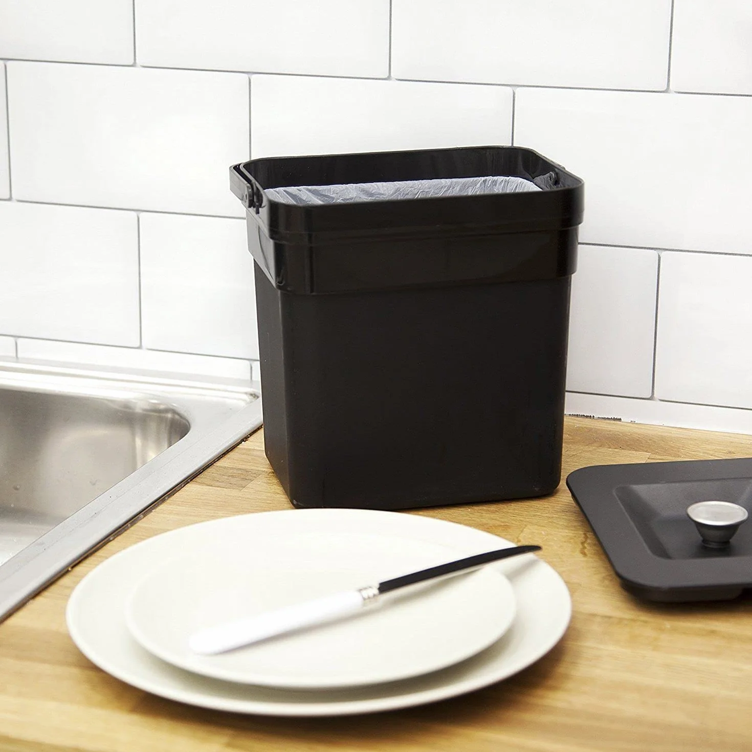 KITCHEN MOVE Automatyczne sortowanie selektywne kosz na śmieci z podwójnym przedziałem 75 l NARVIK błyszczący czarny recykling o dużej pojemności i kosz na śmieci 3 l