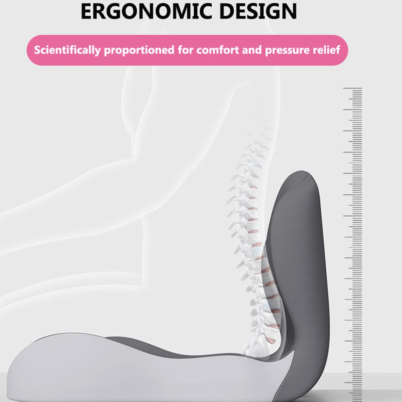 Ergonomiczna poduszka z pianki memory z podparciem lędźwiowym, oddychające poduszki siedzeniowe w kształcie litery L, poduszki przeciwodleżynowe na pośladki (N 44x42x32cm)