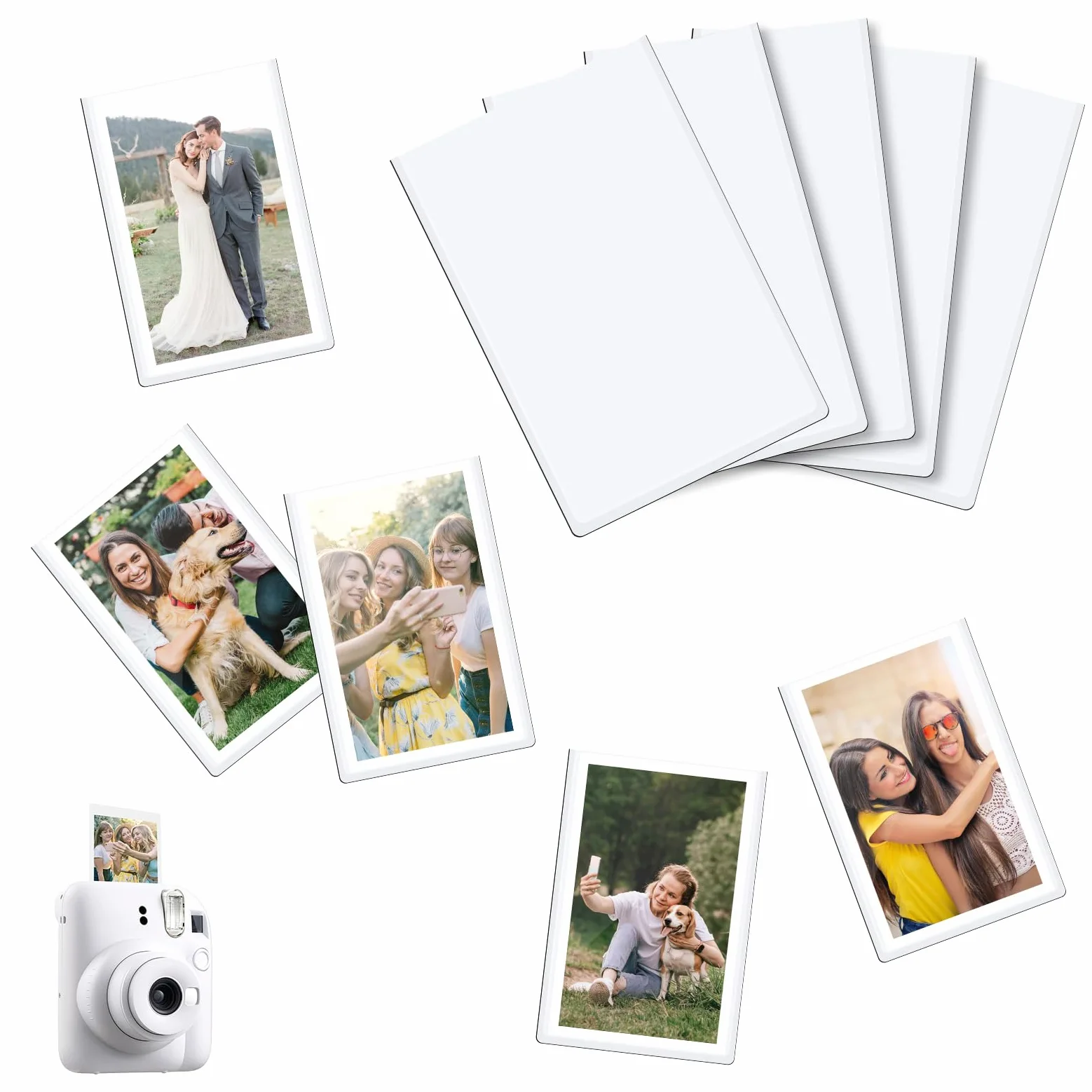 Ainiv Magnetyczne ramki na zdjęcia do folii Instax Mini 9,3 x 6,3 cm, zestaw 10 szt. na lodówkę, personalizowany magnes na lodówkę, na zdjęcia, pocztówki, zawiadomienia, białe