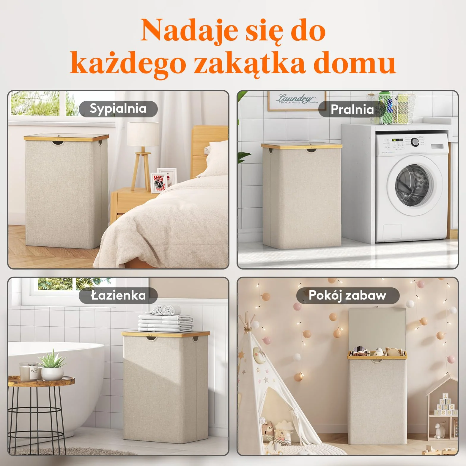 Lifewit 170L Potrójny Kosz na Pranie z Pokrywą, Bardzo Duży Bambusowy Kosz na Brudne Ubrania, 3-Sekcyjny Kosz na Pranie do Pralni i Sypialni z 3 Wyjmowanymi Wkładkami i Workami,Beżowy