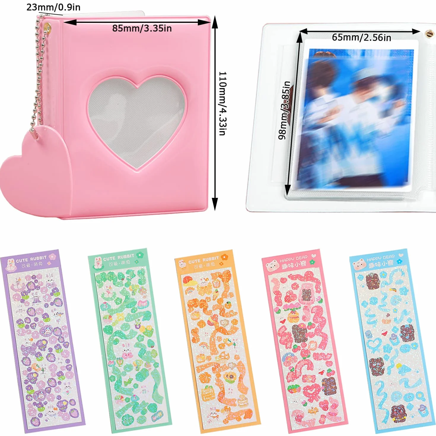 mały album fotograficzny Kpop, fotokartka, uchwyt na fotokartkę, uchwyt na fotokartkę z 5 arkuszami, koreańskie naklejki Kpop, 32 kieszenie