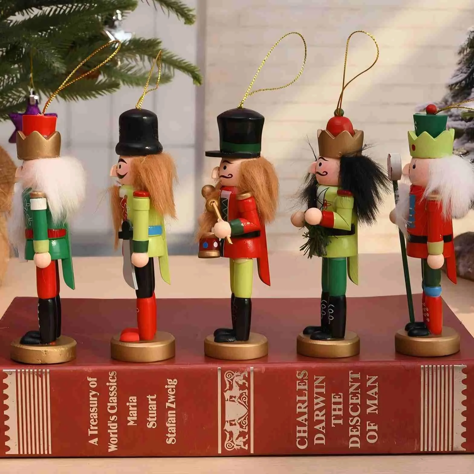 5 Tradycyjnych Drewnianych Złamaczów do Orzechów na Święta, 13cm Drewniana Figurka Żołnierza Złamacza do Orzechów Lalka, Ozdoba Choinkowa Dekoracja Świąteczna Świąteczna Ozdoba Prezent