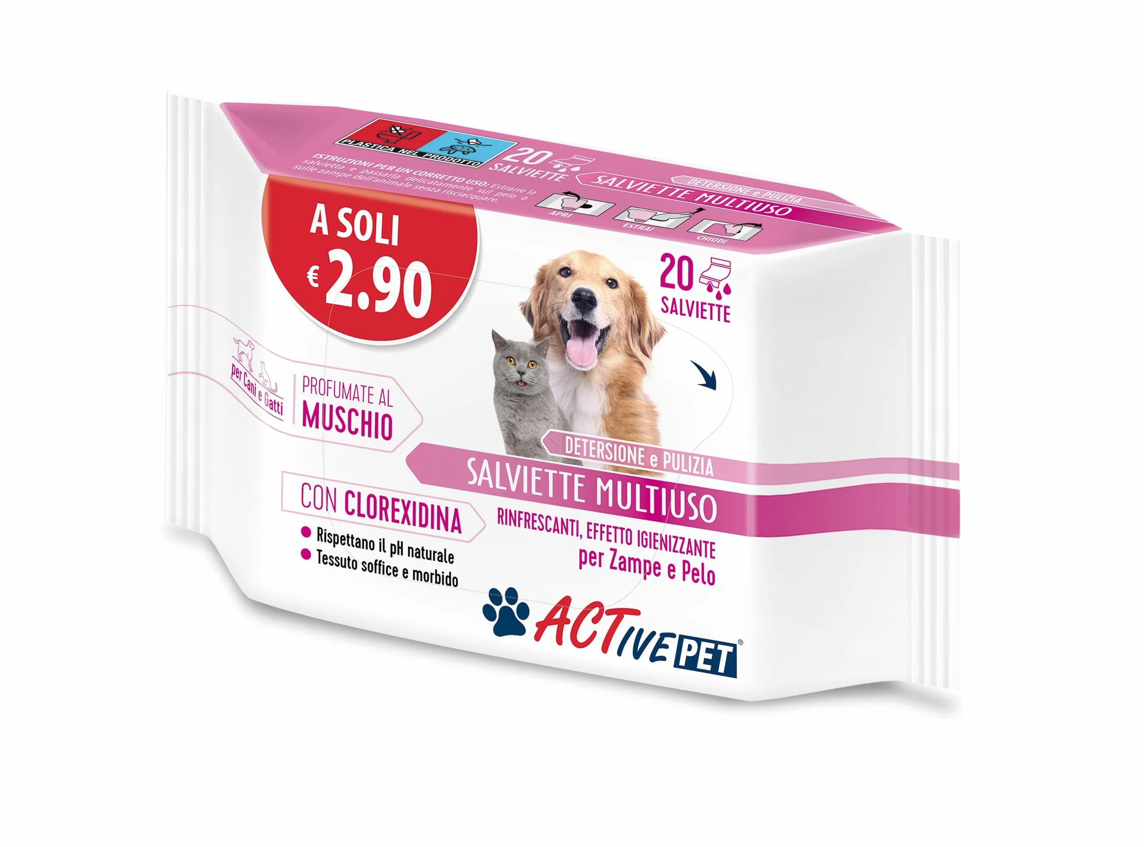 F & F Active Pet Chusteczki wielofunkcyjne z chlorheksydyną dla psów i kotów, 20 szt