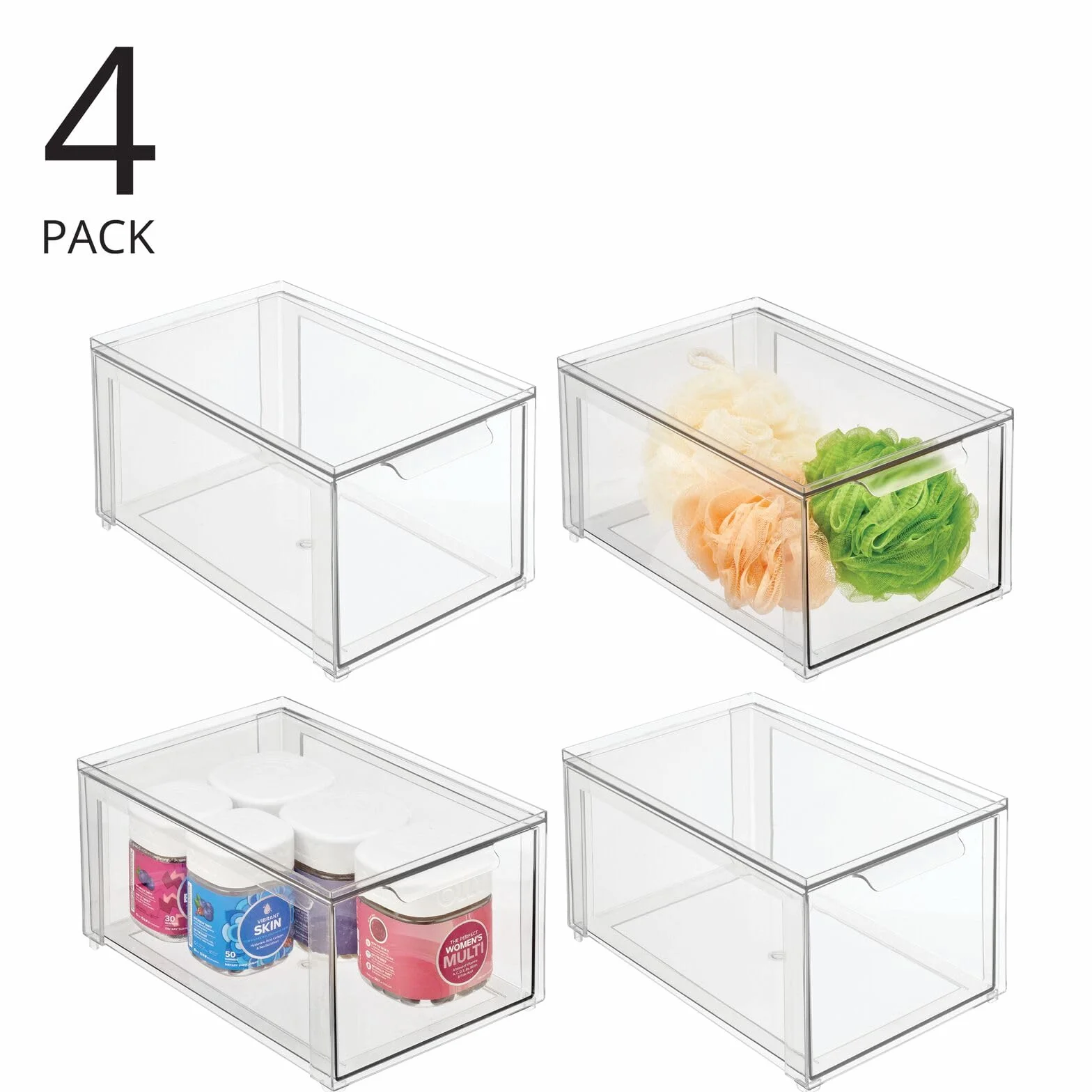 mDesign Zestaw 4 plastikowych pudełek do przechowywania z wyciąganą szufladą, pudełko do przechowywania przyborów toaletowych, kosmetyków, kosmetyków, kosmetyków, kosmetyków