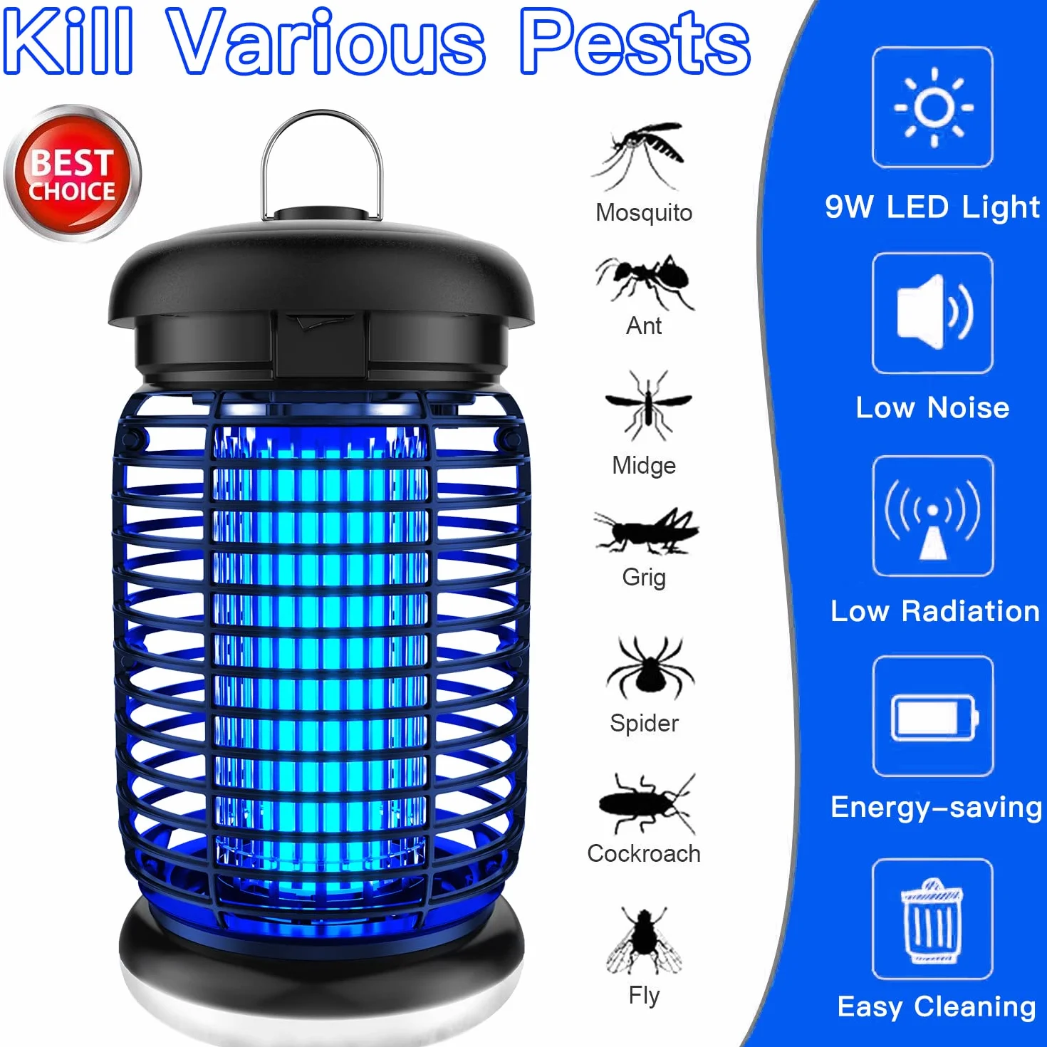 Lampa komarowa 4200V z oświetleniem LED - 3m kabel, Lampa owadobójcza 15W UV Wodoszczelna (IPX4), Elektryczny Zabójca Much, Urządzenie Przeciw Komarom
