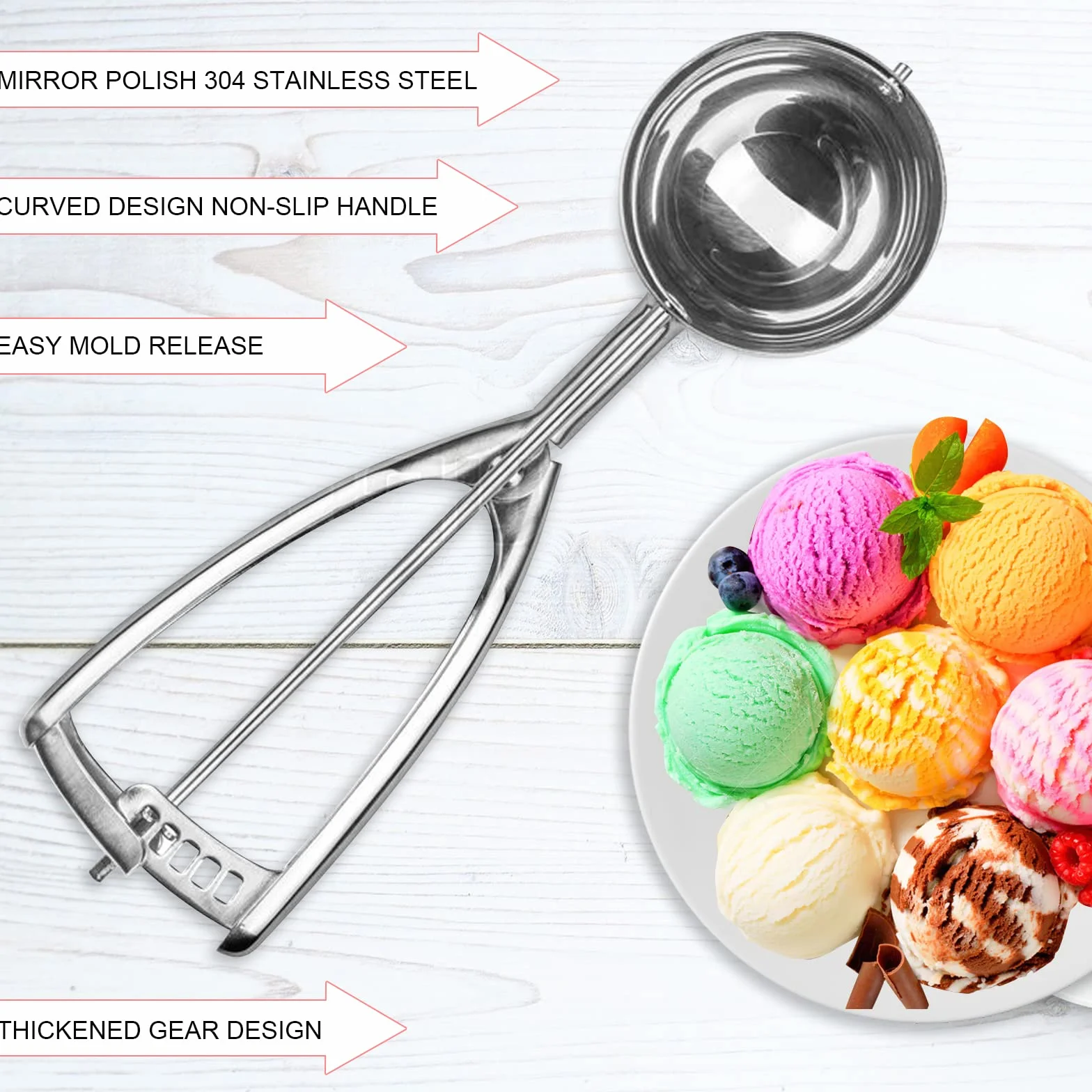Łyżka do lodów z łatwym spustem - Duży rozmiar 2,60 cala / 6,3 cm do puree ziemniaczanego, mieszanki babeczek, ciasta na ciasteczka, kulki mellon
