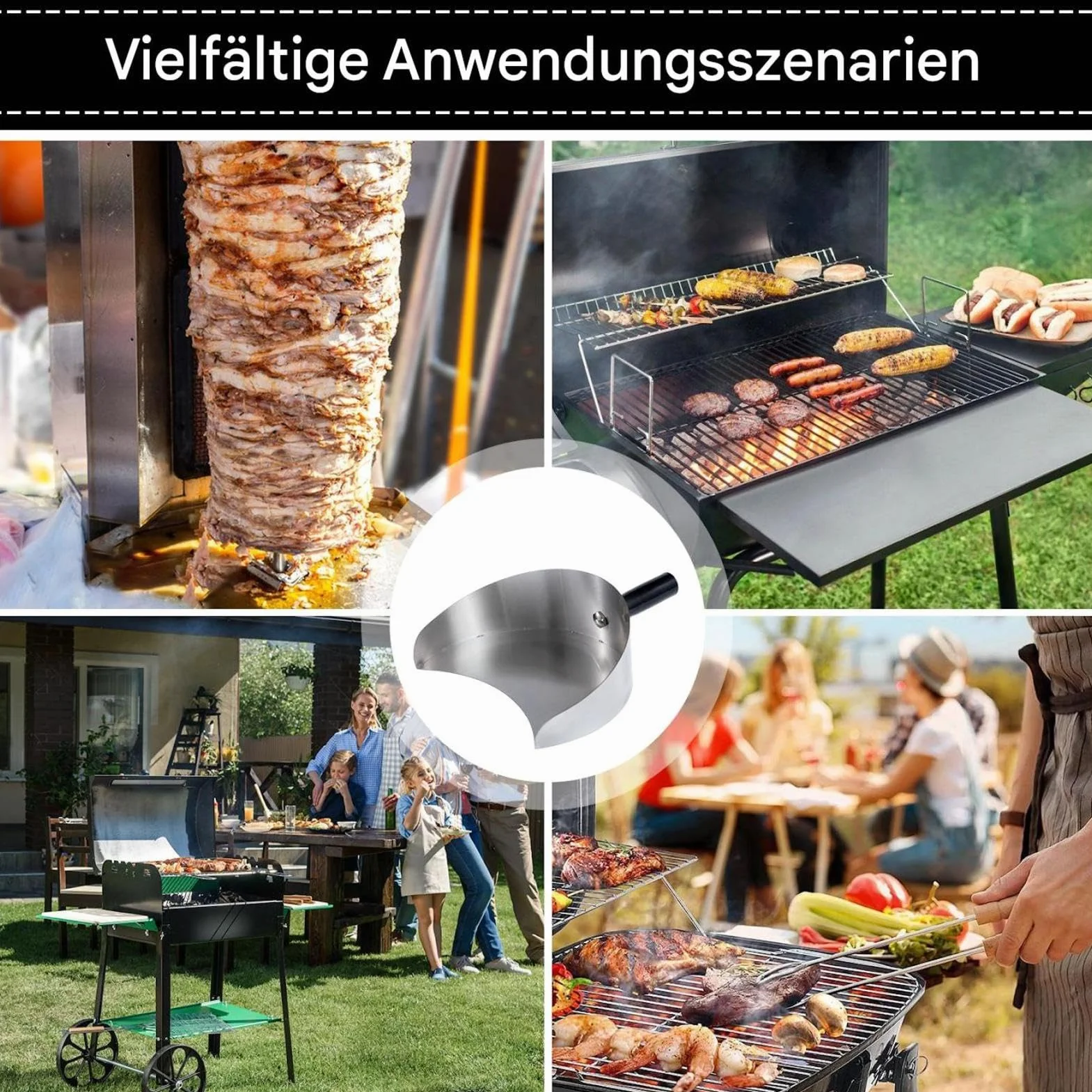 Rotisserie Patelnia do łapania mięsa, ze stali nierdzewnej, poręczna łopata do kebaba, praktyczna łopata do kebaba, patelnia do zbierania mięsa, trwałe akcesoria do do gyro, kebaba, pionowego