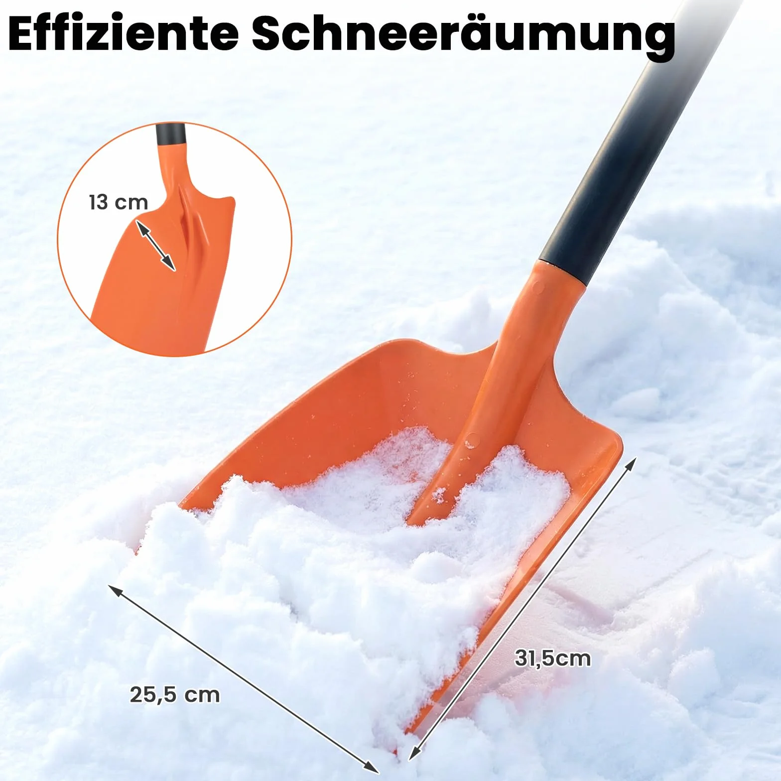 COSTWAY Łopata do śniegu, długość 111 cm, z ergonomicznym uchwytem i aluminiowym trzonkiem, lekka odśnieżarka na wjazd, do zabawy bałwanem, pomarańczowa