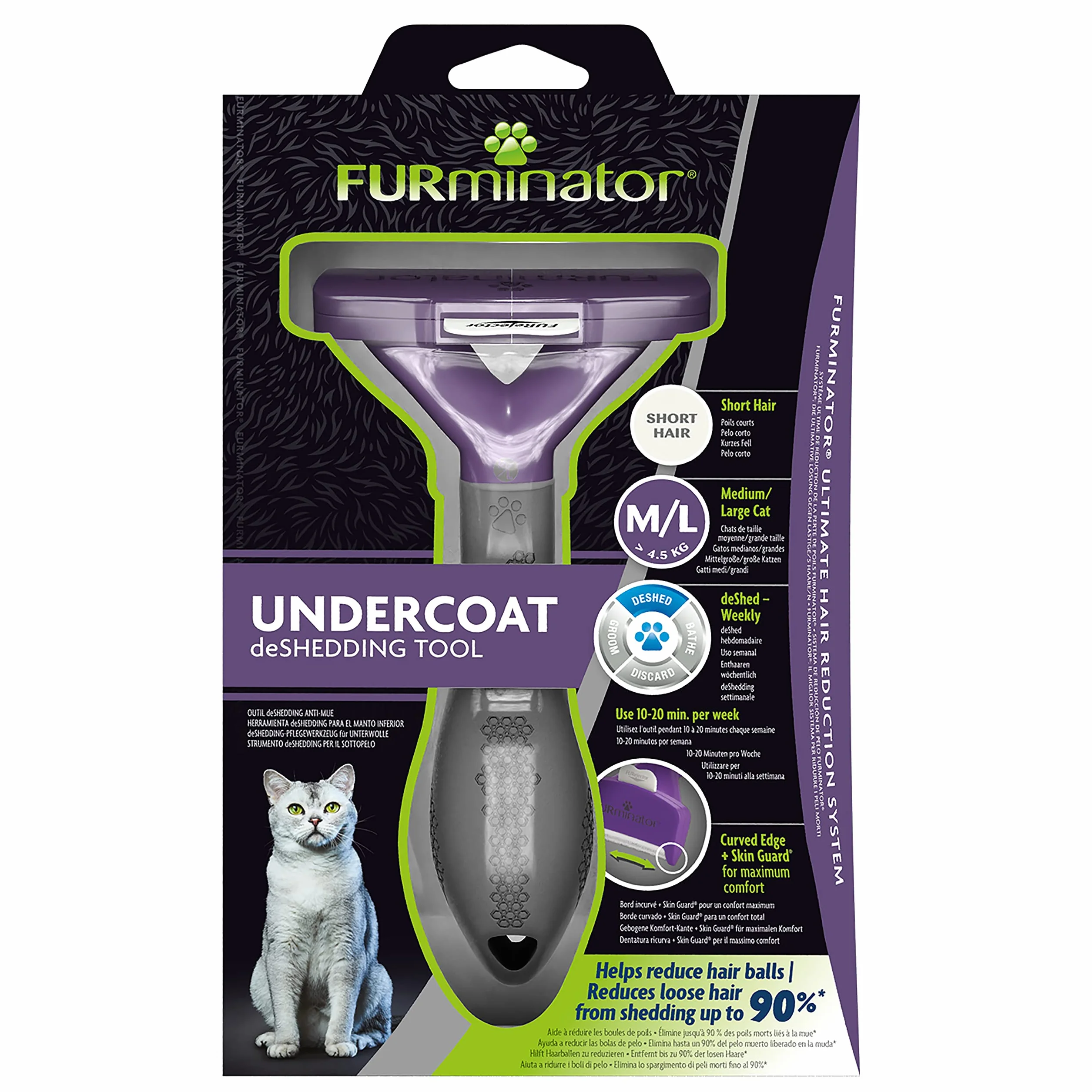 Furminator T691661 Zgrzebło Do Pielęgnacji Sierści Kotów, M/L, Czarny/Niebieski