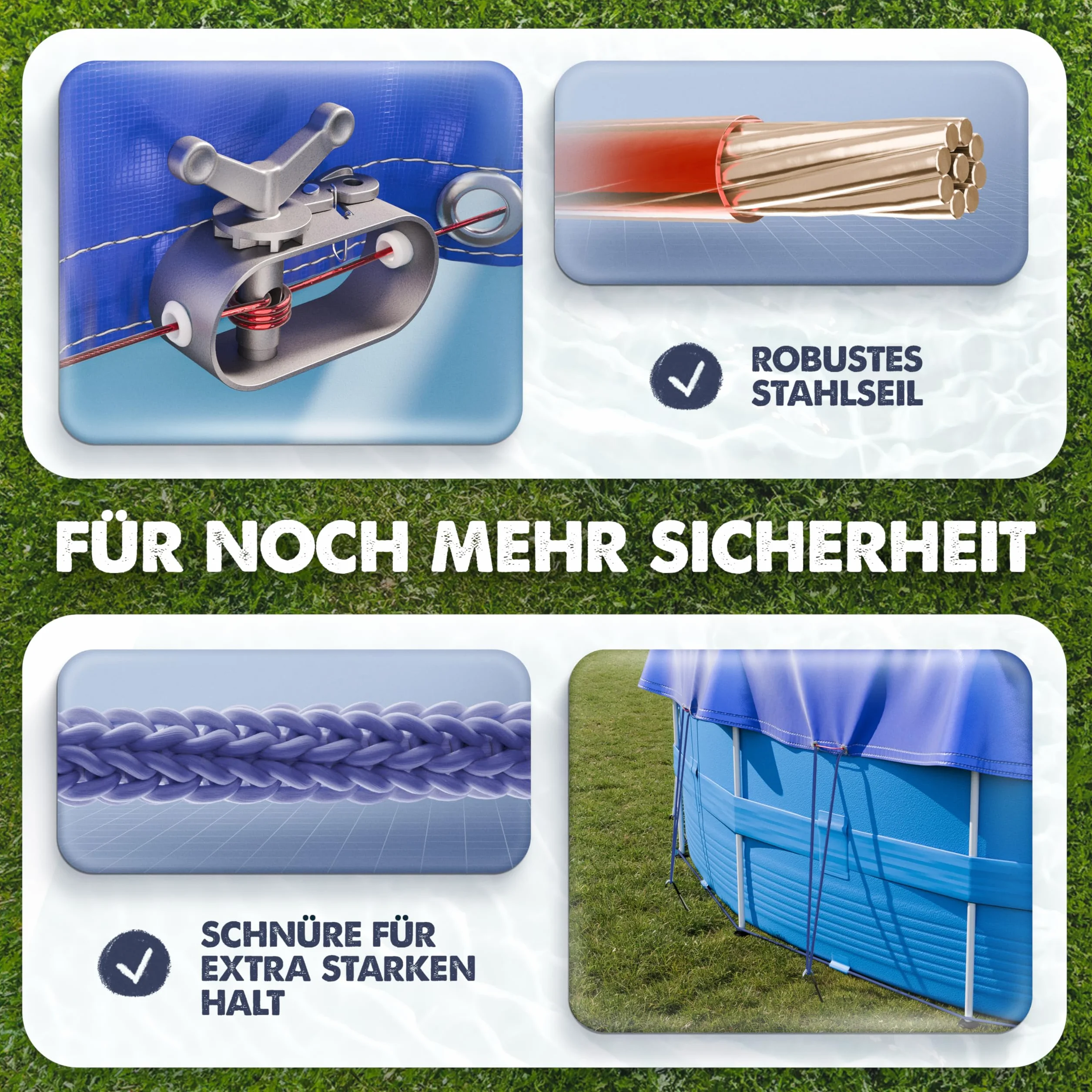 LAINFELD Okrągła osłona basenu, Ø 520 cm, łącznie z materiałem mocującym, plandeka na basen z grubego materiału o gramaturze 200 g/m², pasuje do basenu Intex Bestway