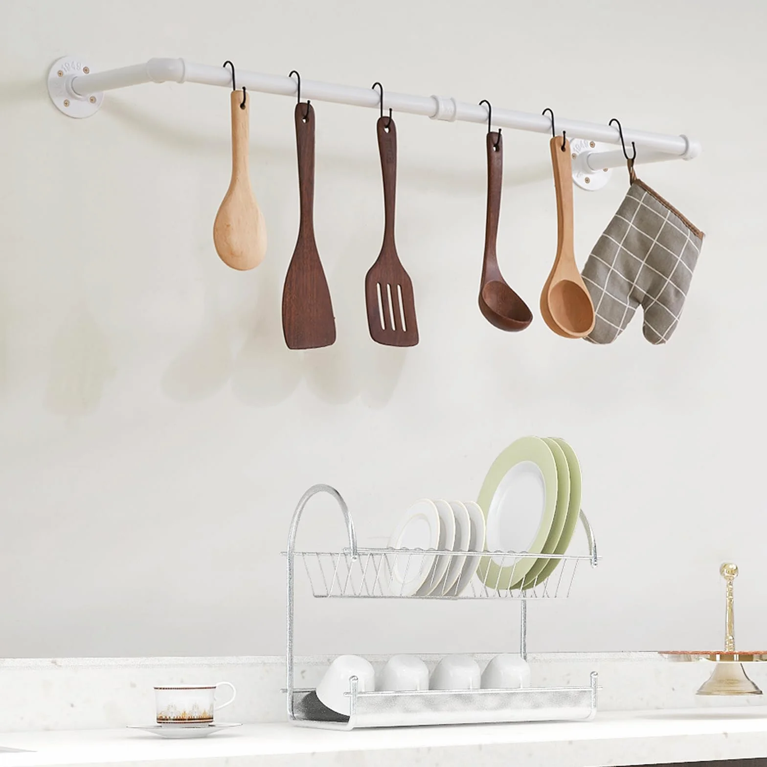 IBUYKE 94 cm naścienny wieszak na ubrania, industrialny design, montowany na ścianie, zdejmowany wieszak na ubrania, oszczędność miejsca, do 50 kg, dwie podstawy, biały TYJ001W
