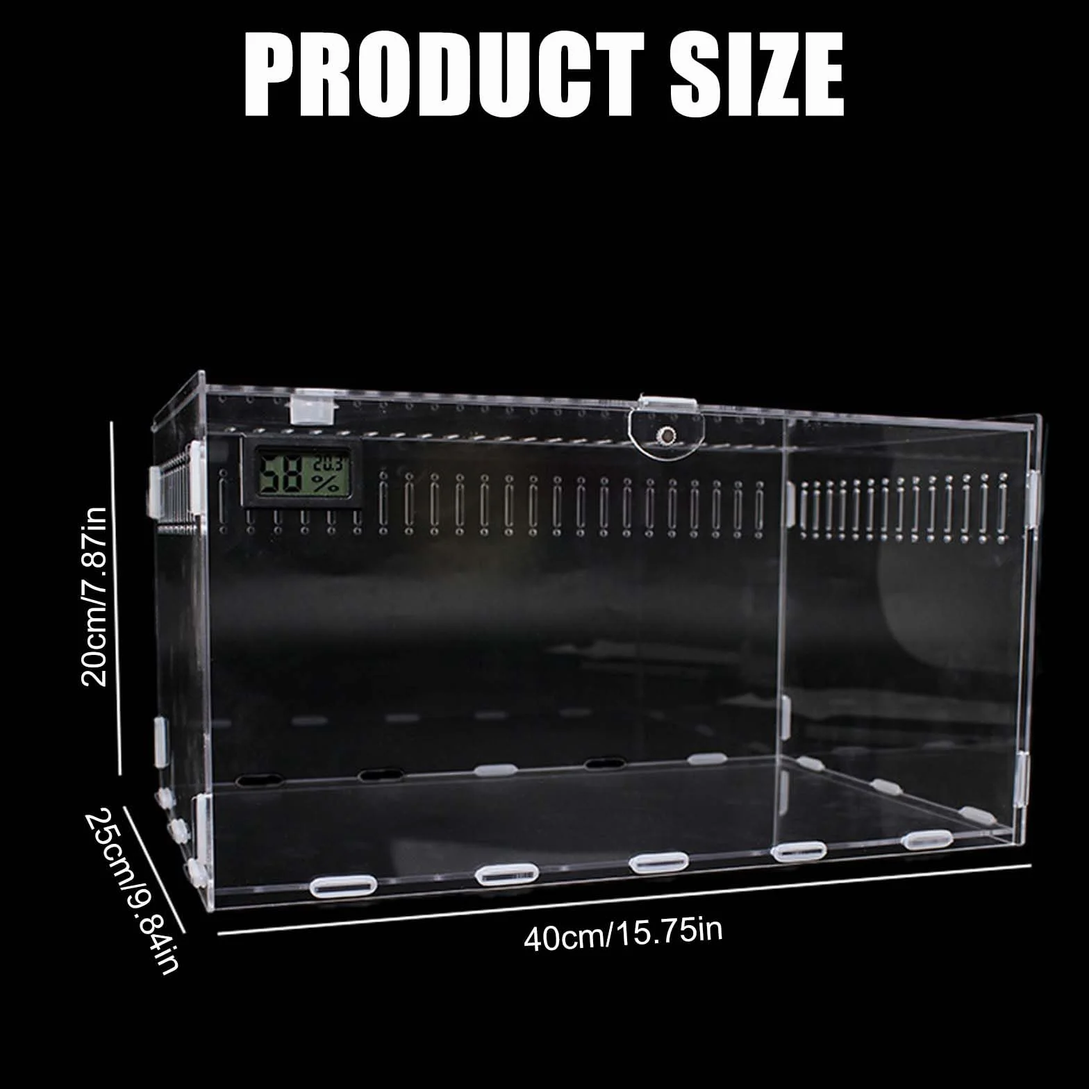 GAOUTO Akrylowe terrarium ślimaki 40 x 25 x 20 cm, akrylowe pudełko na karmę dla gadów, przezroczyste pudełko na karmę dla gadów, pająków