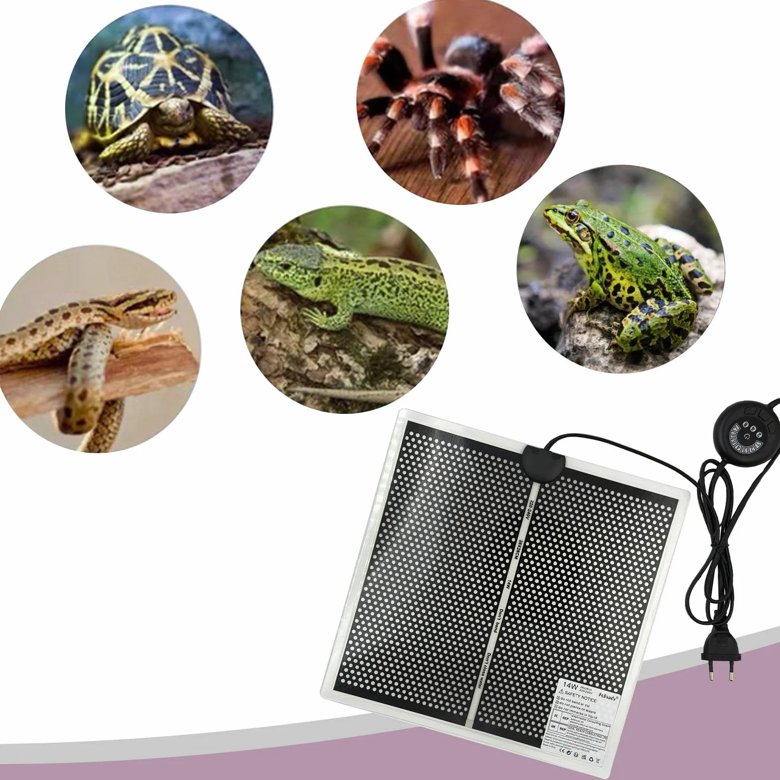 Mata grzewcza do terrarium, poduszka grzewcza dla gadów z 7 przyciskami do regulacji temperatury dla gadów, żółwi, węży, jaszczurek, gekonów, żab, raków pustelników, 28x28CM poduszka grzewcza