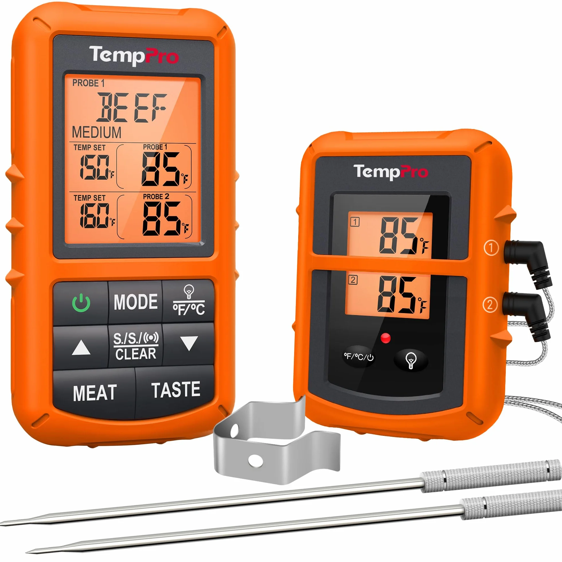 ThermoPro TP20 Cyfrowy bezprzewodowy termometr do pieczenia, zasięg 150 metrów, 2 czujniki temperatury, grillowanie, pieczenie, BBQ