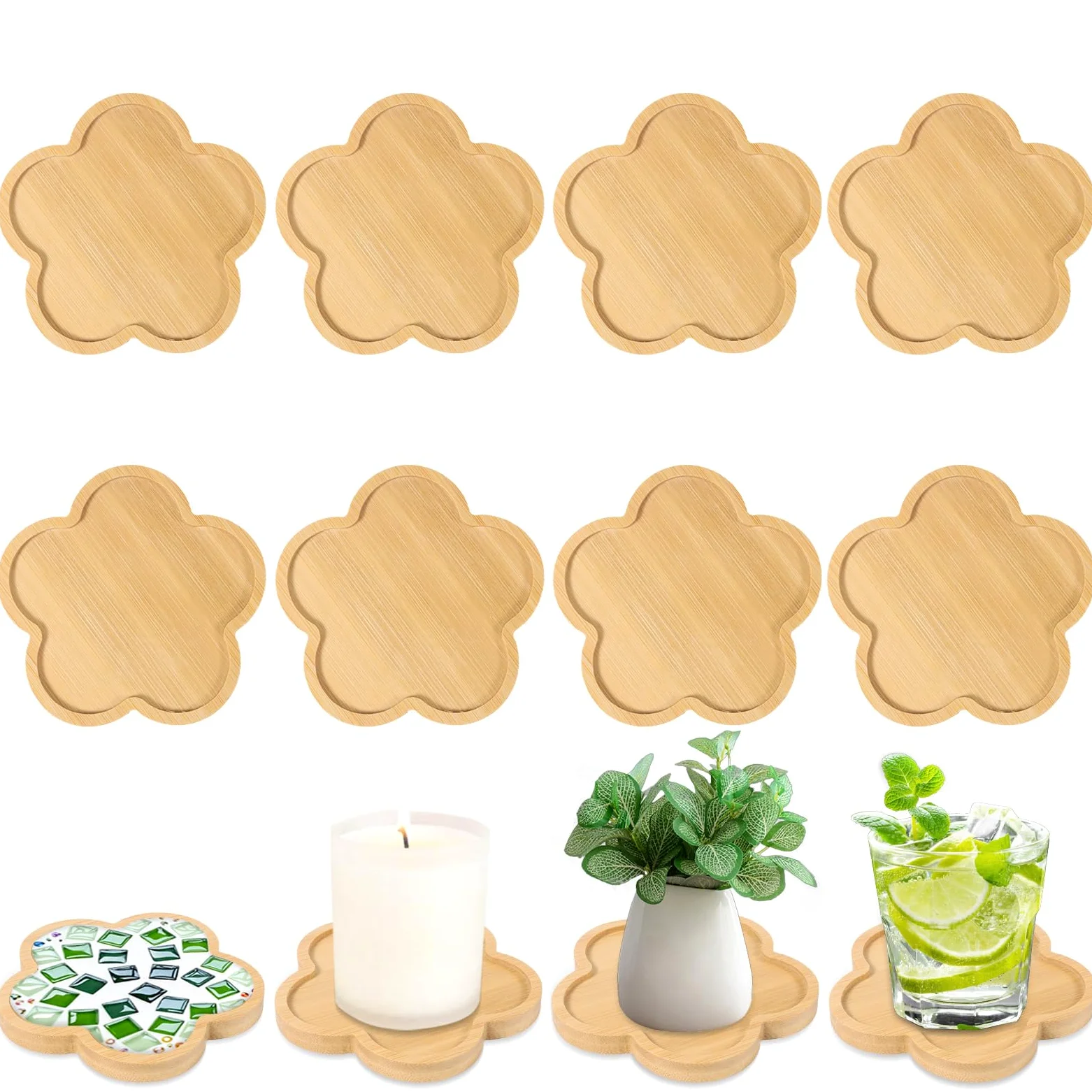 8 sztuk bambusowych podstawek do mozaiki, puste miski do majsterkowania, szklanki, kubki do picia, rośliny, artykuły mozaikowe DIY, podstawki z motywem kwiatowym, mozaikowe, 8 sztuk