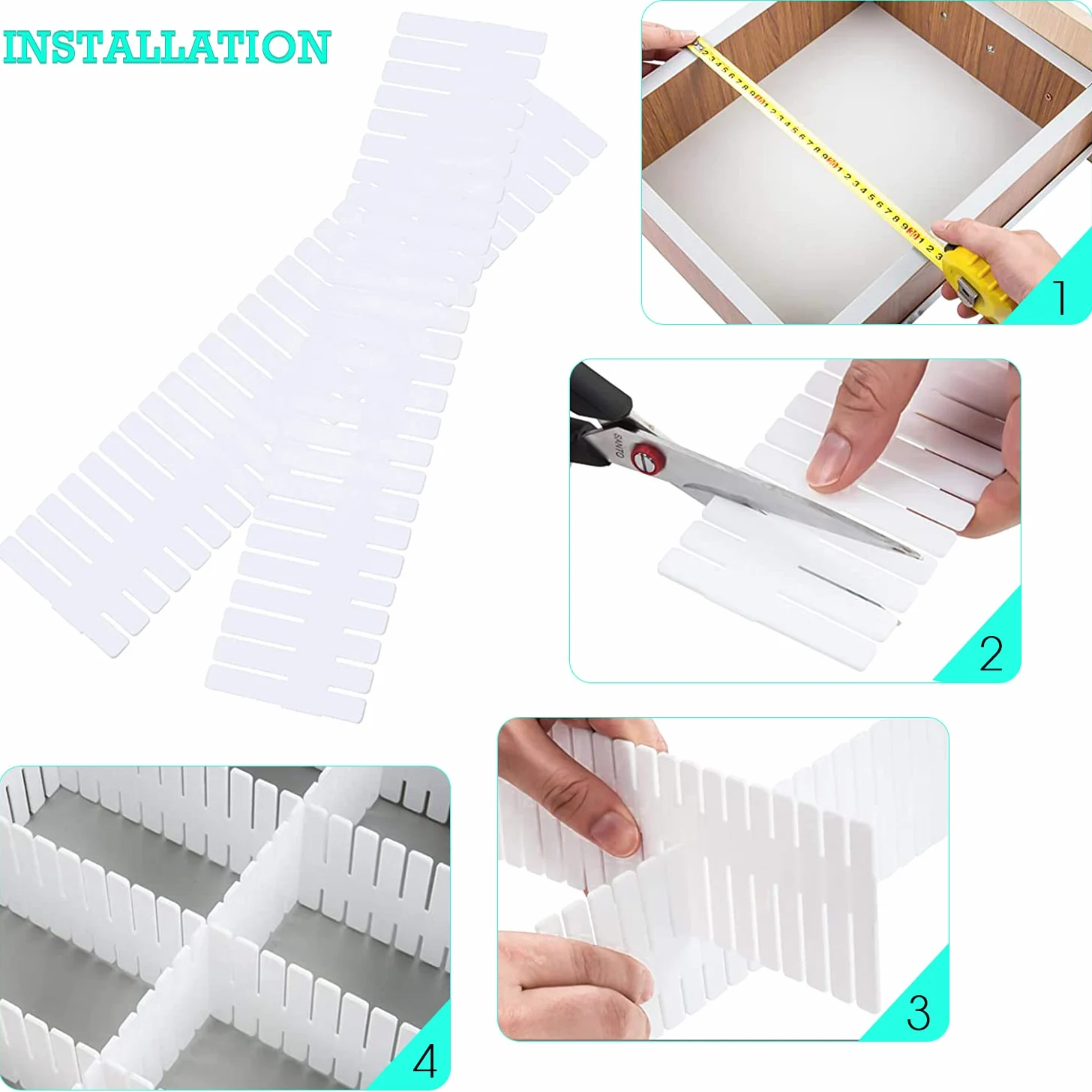 GIAK Separator do Szuflad, Regulowany System Organizacyjny z Przegródkami do Szafy, na Bieliznę, Skarpety, Organizer na Biurko, Biały, 16 Sztuk | Regulowane szuflady system porządkowania białe ścianki działowe, regulowane do szafy