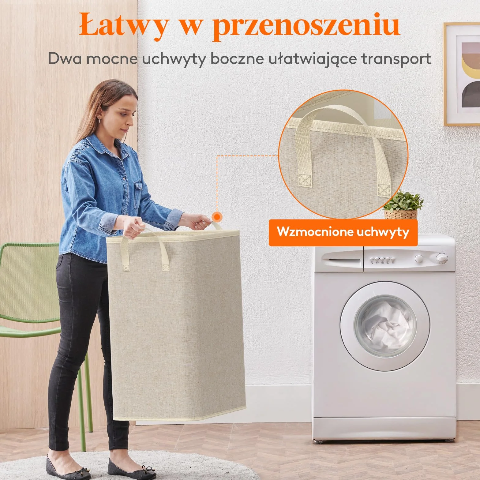Lifewit 80L Duży Wysoki kosz na Pranie, Składany kosz na Pranie z Uchwytami, Składane Kosze na Pranie, Przenośny kosz na Brudne Ubrania do Akademika, Łazienki, Beżowy