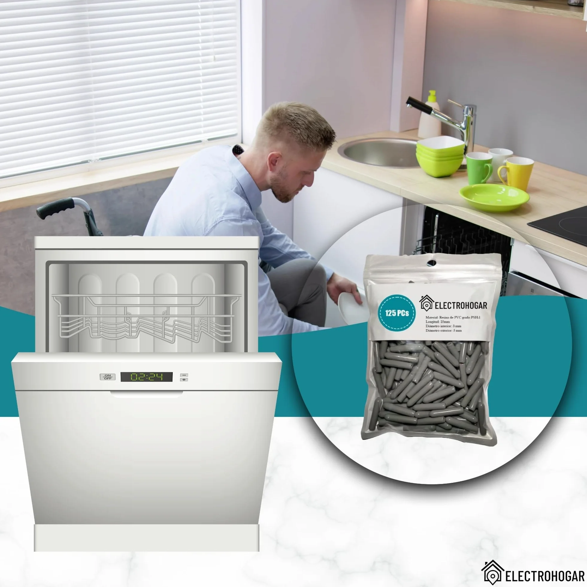 125 Nakładki Ochronne do Zmywarek | Nowy materiał, lepsza ochrona | Kompatybilne ze wszystkimi markami: Bosch, Electrolux, AEG, Balay, Teka, Ikea, Siemens, Zanussi (Szary)