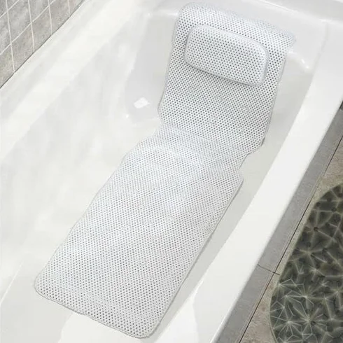 Mata do wanny z całego ciała z poduszkami, biała, antybakteryjna, ekstra długa, antypoślizgowa mata prysznicowa dla dzieci i dorosłych, 36 x 125 cm