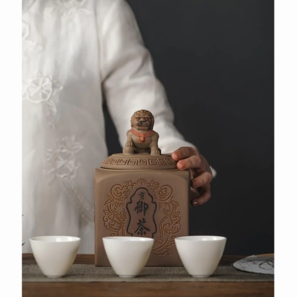 HLTYGWX Pojemnik na herbatę ceramiczny luzem pojemnik do przechowywania herbaty słoik chiński Retro jadeitowa uszczelka słoik na herbatę gruba słój na herbatę czarna herbata szczelnie zamykany słoik