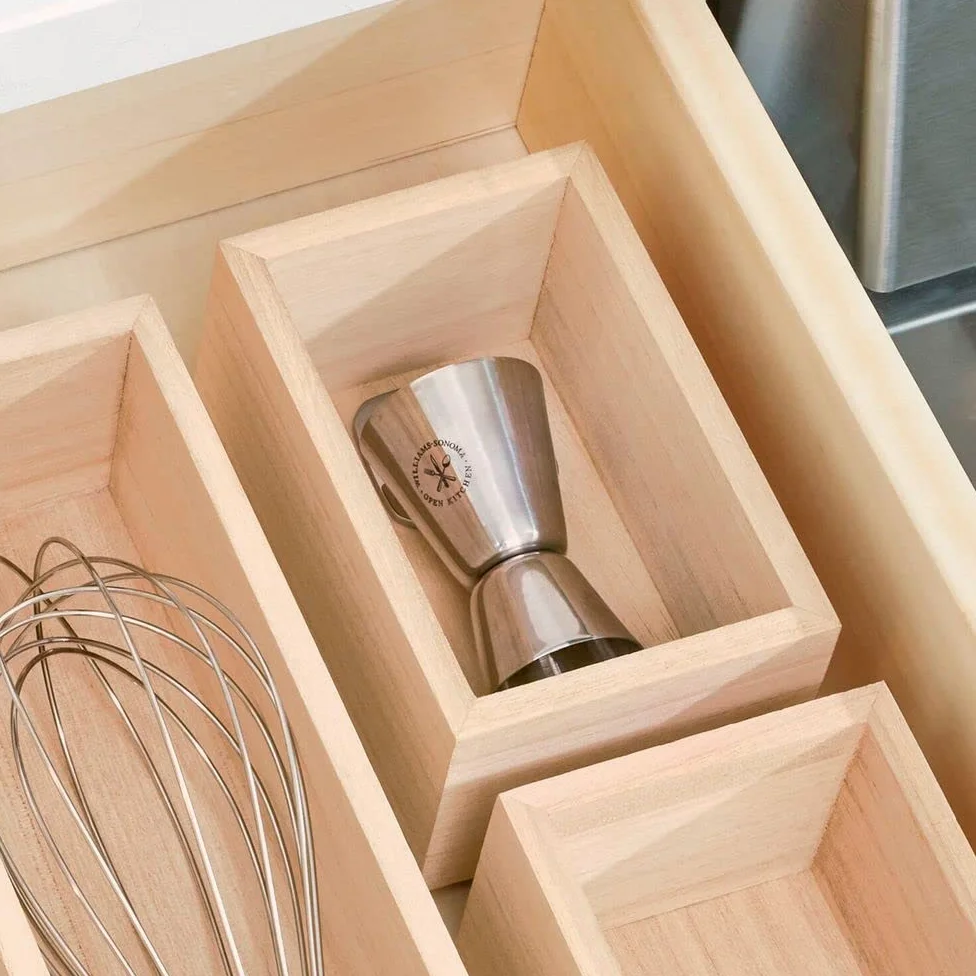 iDesign EcoWood Organizer do szuflad, drewniana wkładka do szuflady kuchennej, organizer do szuflad kuchennych na sztućce i przybory, beżowy, 12,7 x 8,5 x 6,9 cm