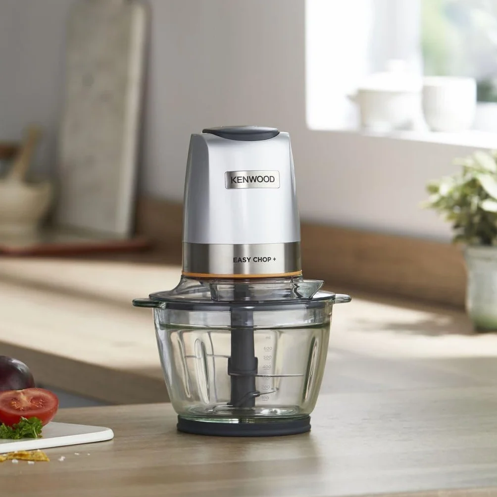 Kenwood EasyChop+ CHP62.400SI rozdrabniacz z systemem ostrzy Quad Blade ze stali nierdzewnej, system sterowania, rozdrabniacz do lodu, szklana misa 600 ml, nadaje się do mycia w zmywarce, 500 W, kolor