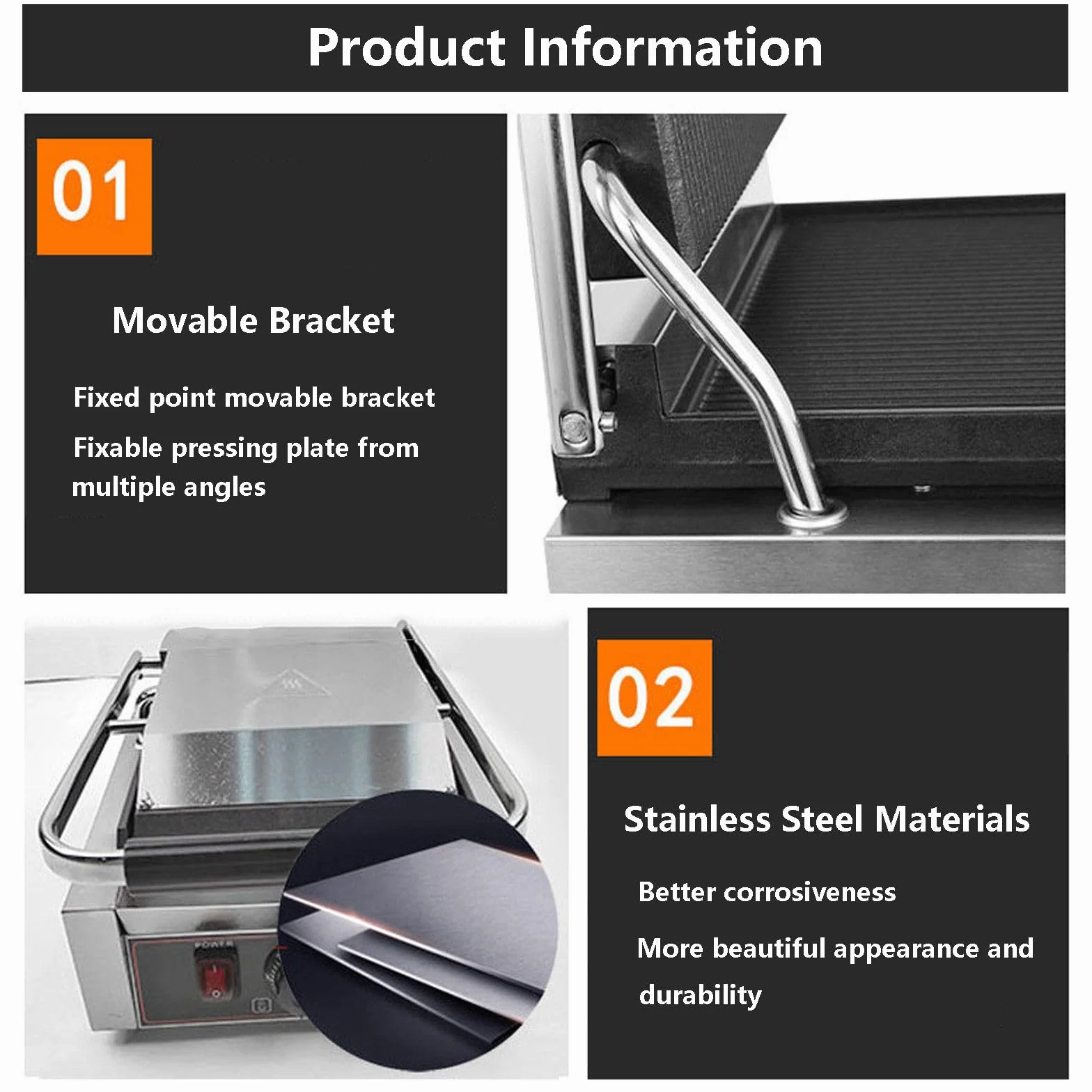 Elektryczny Toster Deep Fill Toastie Maker 50~300℃, Komercyjny Toster Do Kanapek, Nieprzywierająca Płyta Grillowa, Stal Nierdzewna I Rowkowana Konstrukcja(Z 5 Szczypcami Do Grilla),1800W