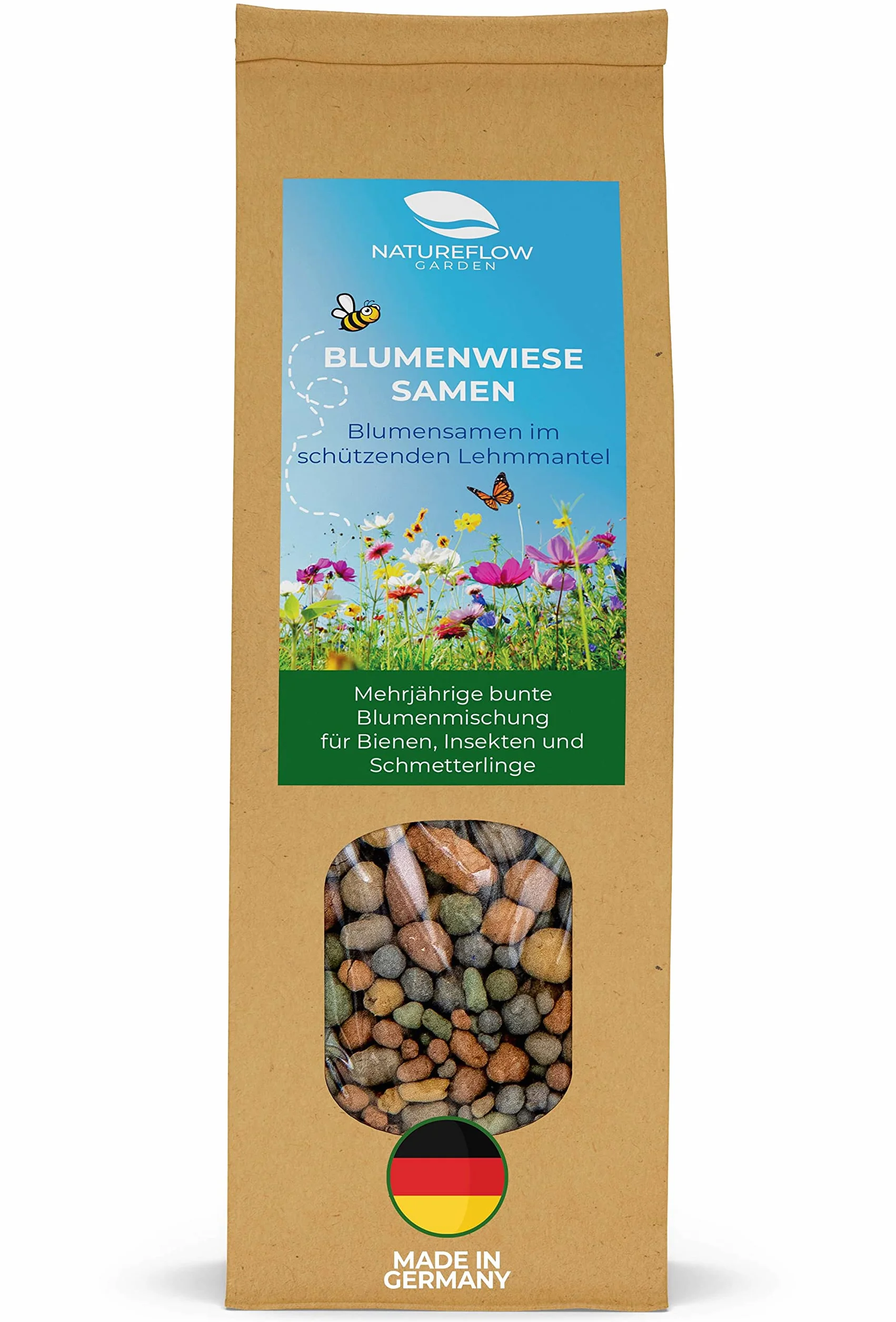 Nasiona kwiatów polnych, wieloletnie i odporne - 400g nasion pastwiska dla pszczół w glinianej otoczce z Niemiec - 100% naturalne nasiona kwiatów