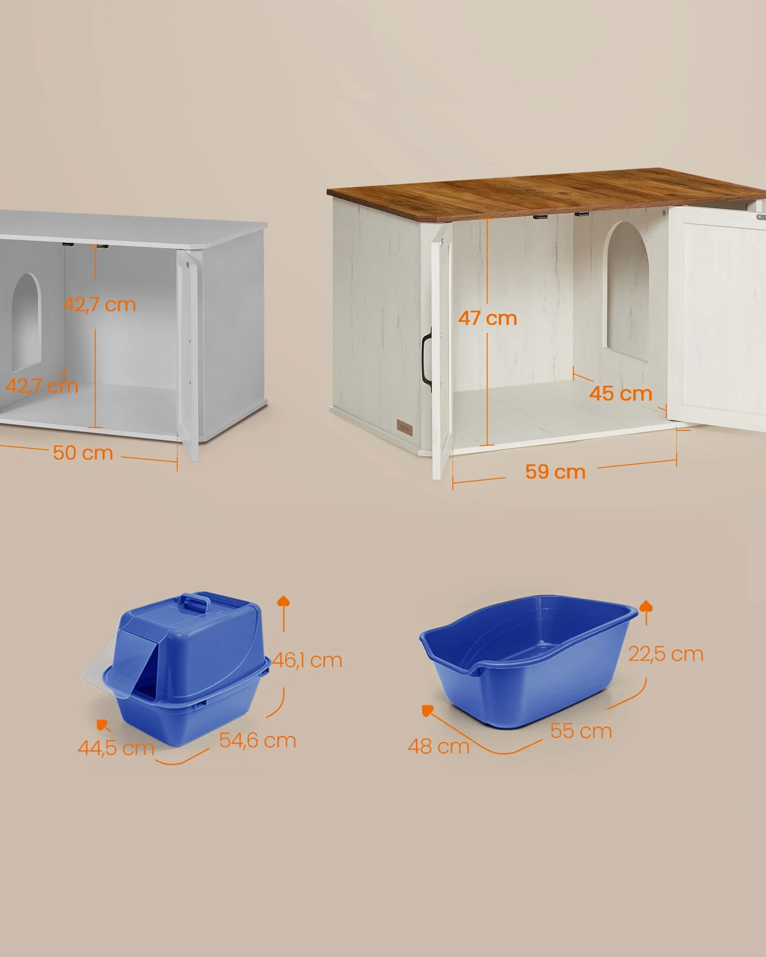 Feandrea Cat House szafka na kuwetę 85 x 48,5 x 50 cm miodowy brąz-biel vintage