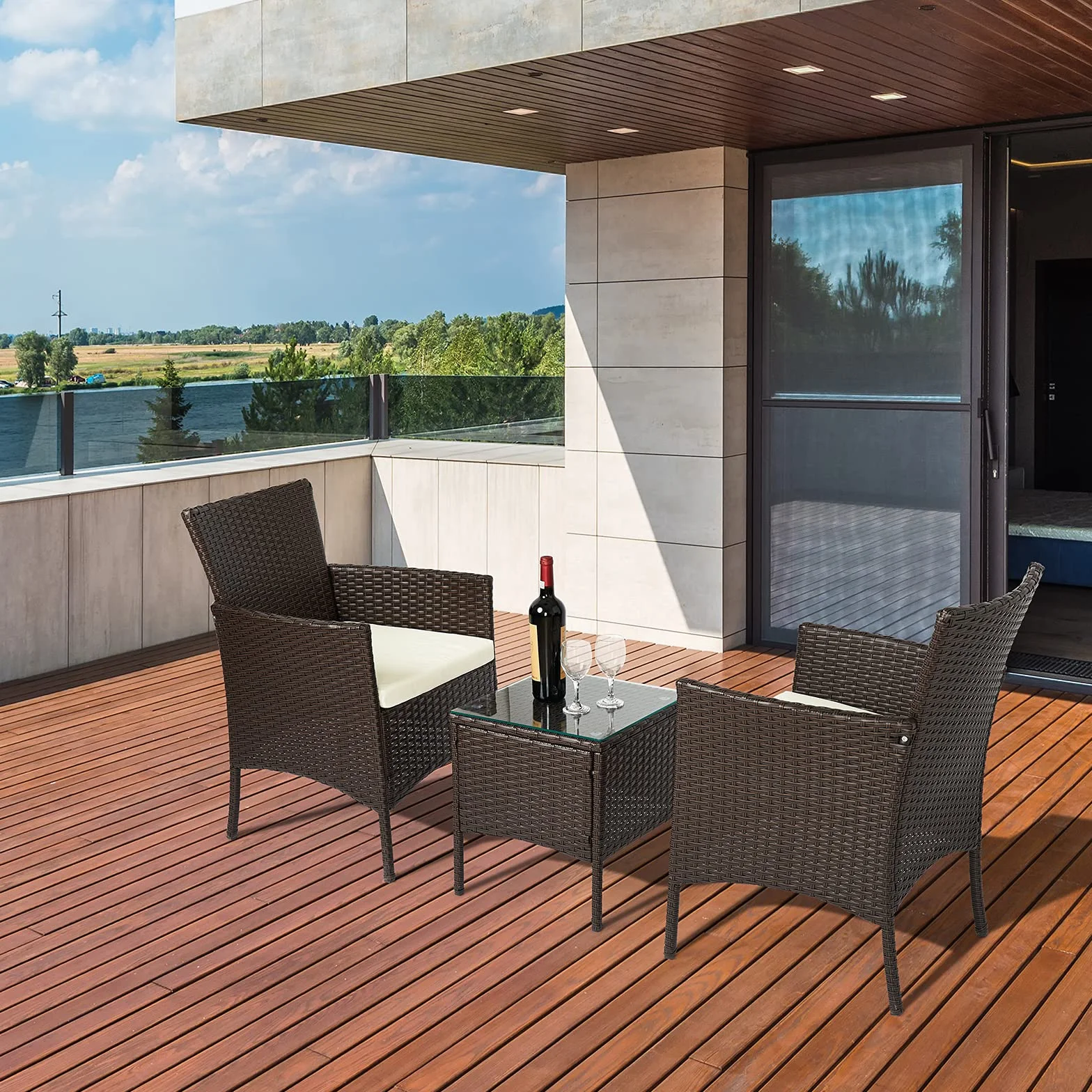IntimaTe WM Heart Zestaw mebli ogrodowych, 3-częściowy, rattanowy zestaw mebli ogrodowych, balkon, zestaw mebli ogrodowych, całkowicie ręcznie tkany, bistro, kawiarnia, balkon, zestaw mebli