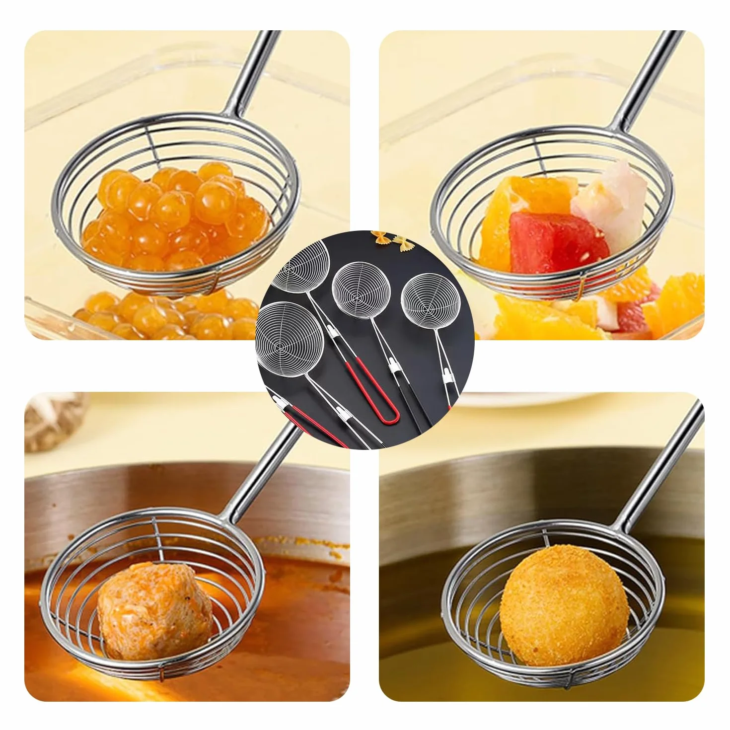 6 szt. łyżka do sitka ze stali nierdzewnej, łyżka cedzakowa ze stali nierdzewnej, łyżka cedzakowa ze stali nierdzewnej, durszlak akcesoria do fondue ryżowego, mąki cukru i herbaty (czerwony)