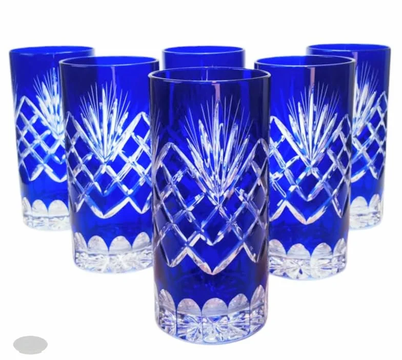 MaRika Kryształowe szklanki do wody i szklanki do picia 320 ml – kobalt, ręcznie zdobione eleganckie szkło – zestaw 6 sztuk w opakowaniu prezentowym, idealne na co dzień i jako prezent