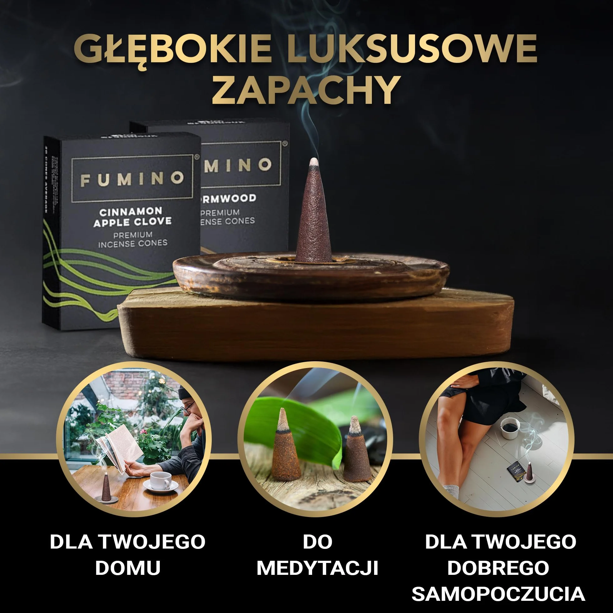 Fumino® Zapach Klasycznego drzewa sandałowego – świeże kadzidełka stożkowe, 15 sztuk w opakowaniu, Masala Agarbatti Joss, zapach do relaksu i medytacji, dekoracja domu
