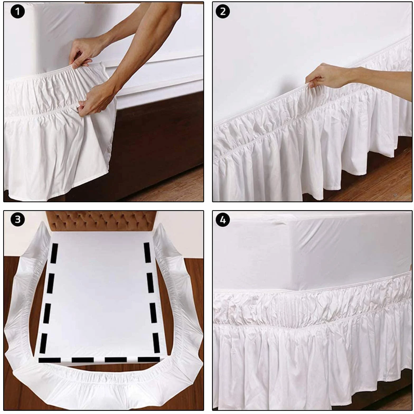 Spódnica do łóżka (150 x 200 x 40 cm) plisowana spódnica do łóżka z falbankami, elastyczna falbanka przeciwpyłowa Ruffled Solid Bed Rock, Wrap around Style, elastyczna narzuta na łóżko, spódnica