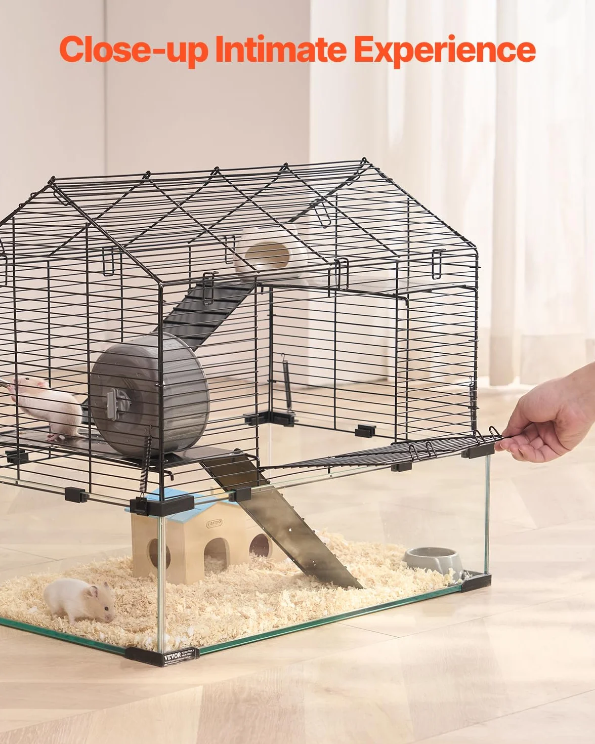 VEVOR Klatka dla chomika, przejrzyste siedlisko chomika do oglądania 360°, klatka dla małych zwierząt, 58 x 38 x 54 cm, wentylowana klatka dla zwierząt domowych z butelką na wodę, przenośny domek dla