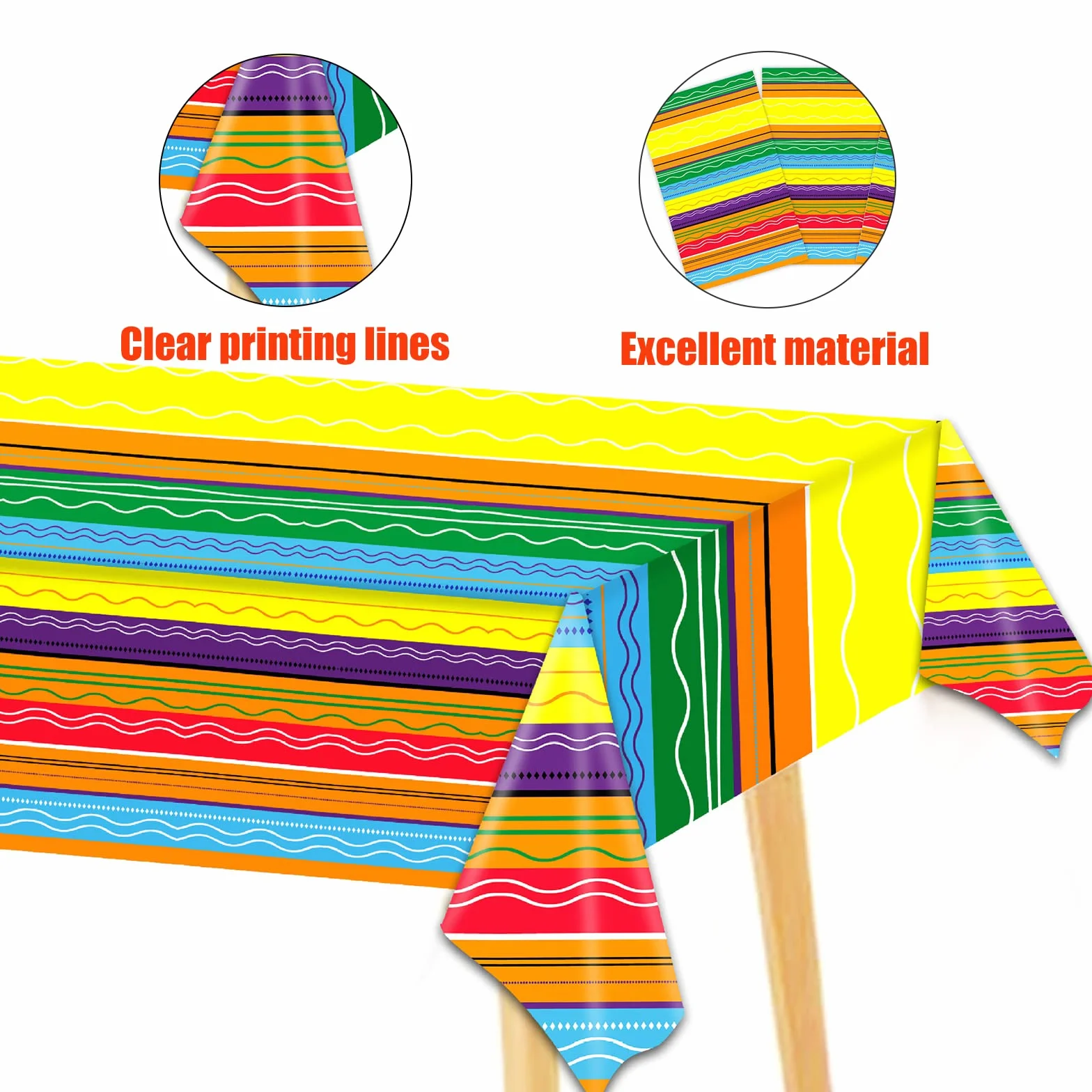 2 szt. meksykański obrus serape, 132 x 218 cm, duża meksykańska dekoracja stołu PE pikniki na zewnątrz obrusy do jadalni plastikowe kolorowe paski pokrowiec na stół Fiesta Taco dekoracja na Cinco de