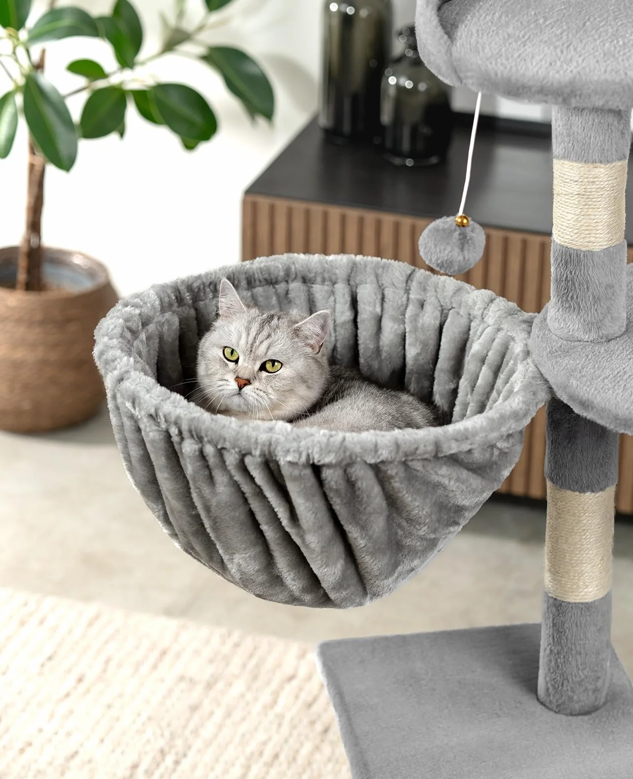 Lionto Hamak dla kota z pluszu Ø 40 cm głębokość 25 cm metalowa rama M8 jasnoszary