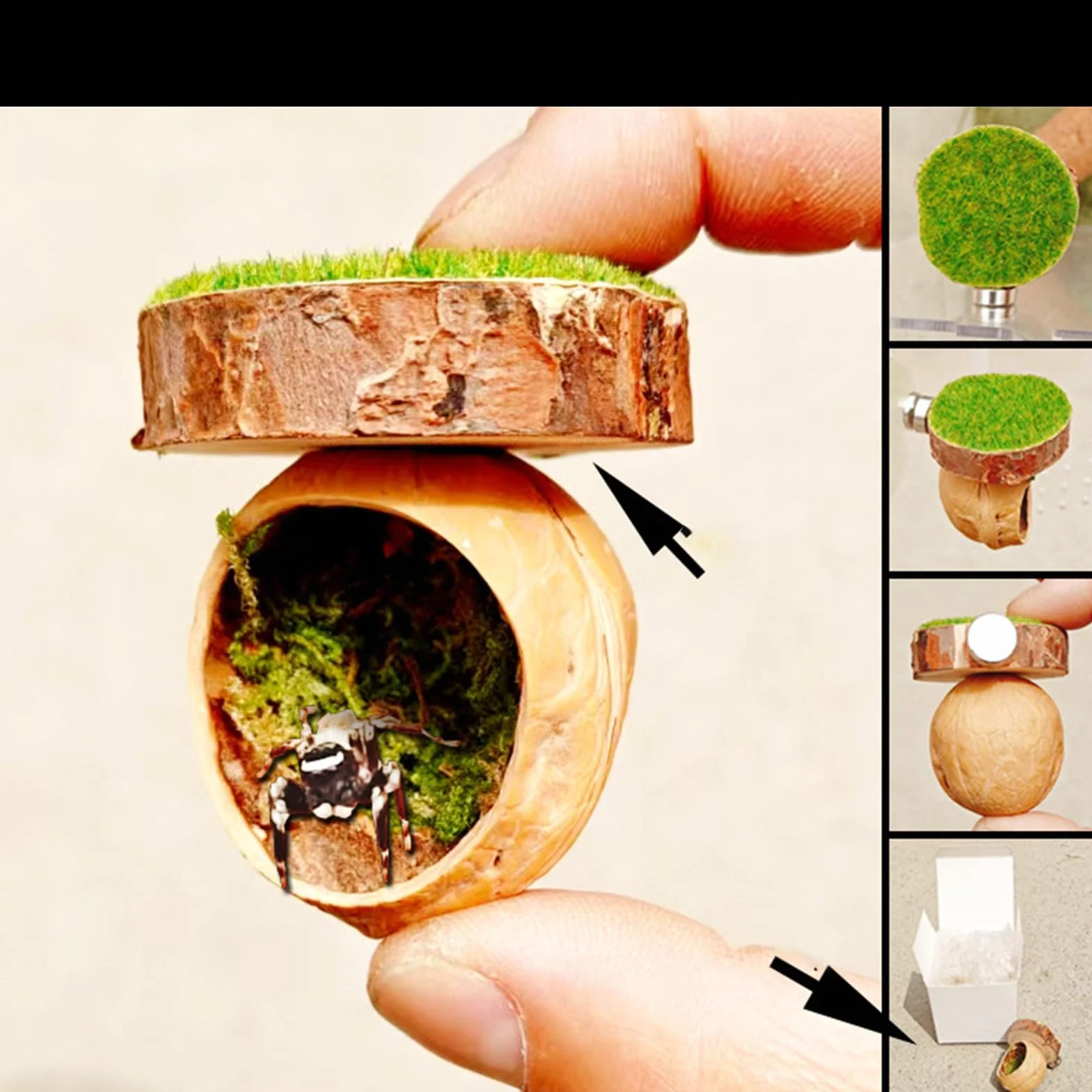 Spider Hiding Shelter, Magnetic Habitat Cave, Handmade Climbing Accessory, 1.57x2.36 inches, Naturalistic Terrarium Decor, Secure Mount Enclosure, for Tarantula Cage Reptile Small