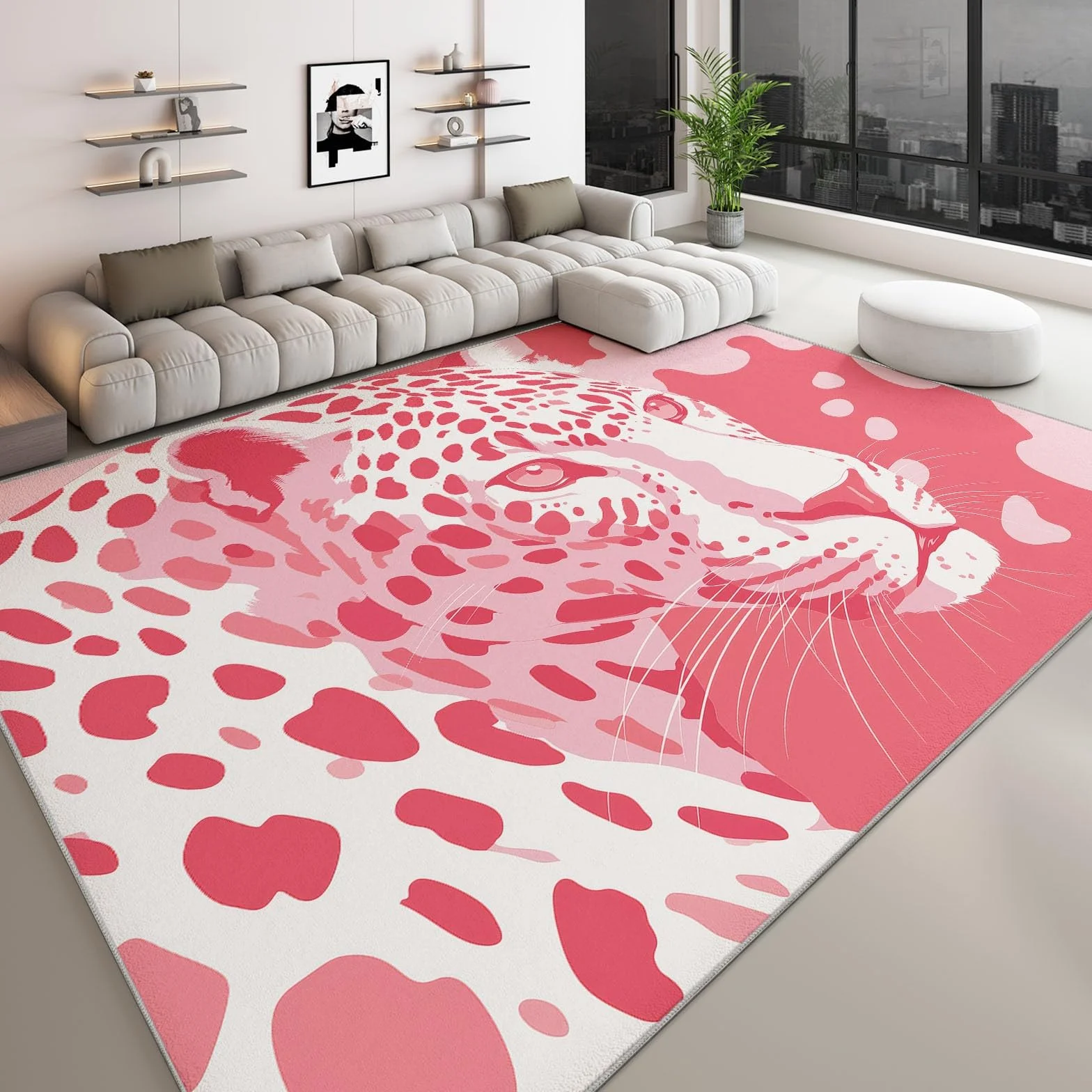 Générique Minimalistyczny dywan z nadrukiem 80 x 150 cm, tropikalne zwierzę lampart kolorowe klocki dywan do salonu można prać w pralce - trwały antypoślizgowy dywan do jadalni, przedpokoju, pokoju