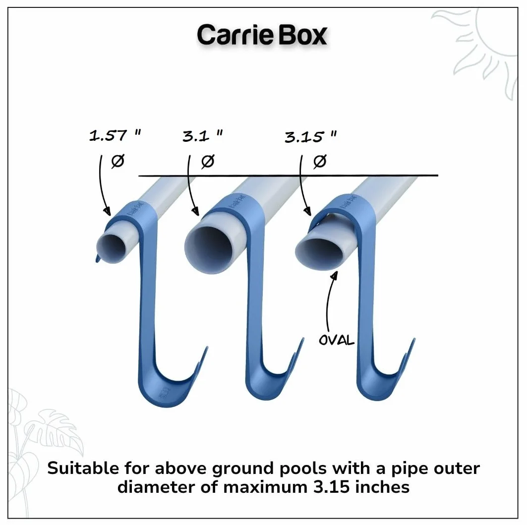 Carrie Box Uchwyt podbieraka z tworzywa sztucznego pochodzącego z recyklingu, drążki teleskopowe, łamanie liści, przechowywanie, akcesoria basenowe, czyszczenie basenu, basen ze stelażem (kolor szary)