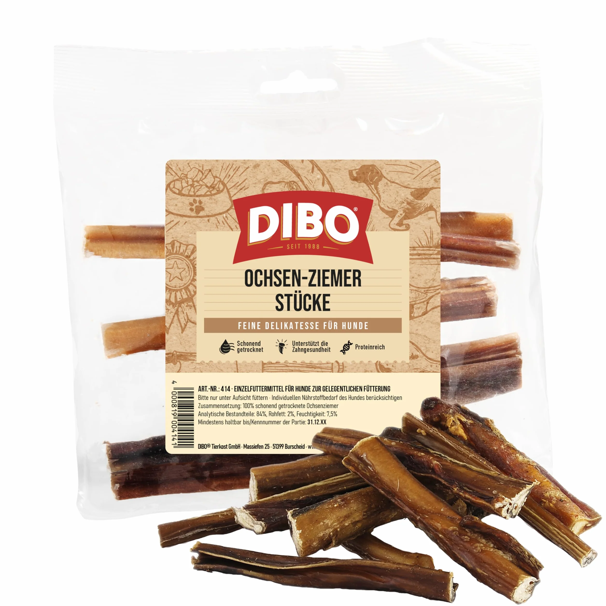 DIBO Kawałek do żucia dla psów 12 cm 4 sztuki naturalny smakołyk